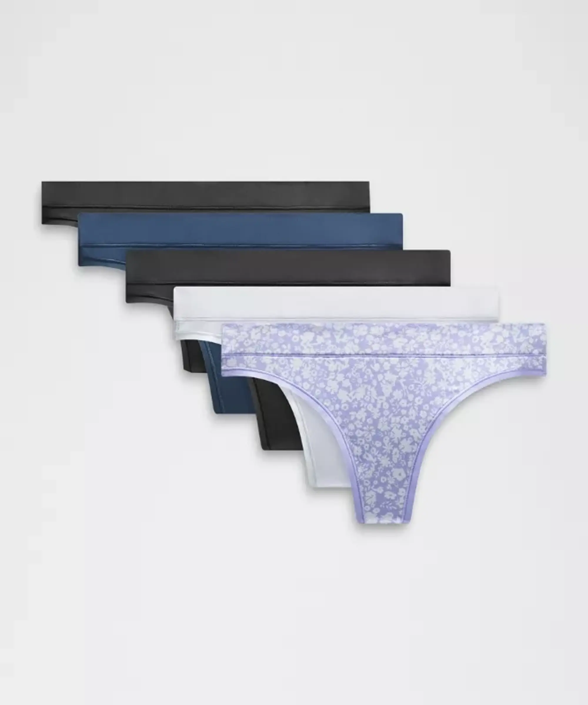 lululemon – Women's UnderEase Mid-Rise Thong Underwear 5 Pack – Color Black/Blue/Purple – Size L