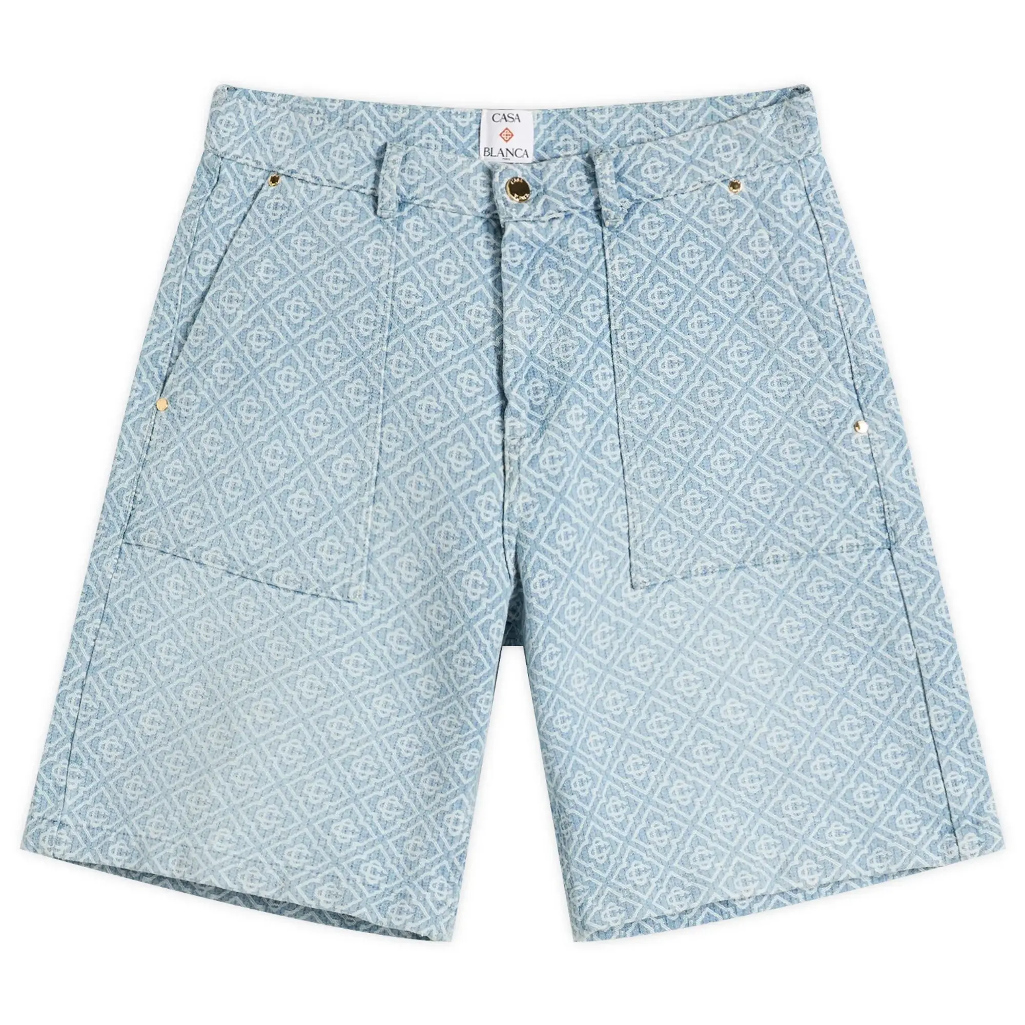 Casablanca Men's Relaxed Monogram Denim Shorts Blue