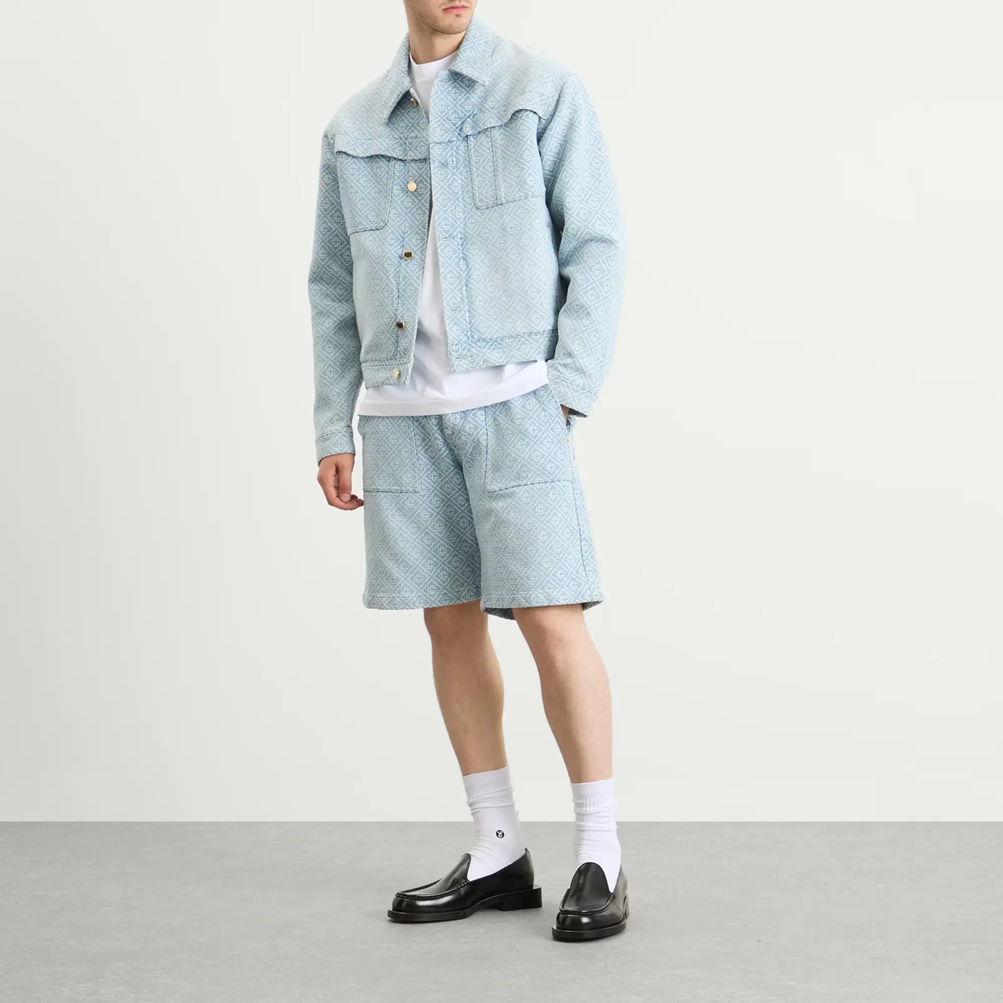 Casablanca Men's Relaxed Monogram Denim Shorts Blue