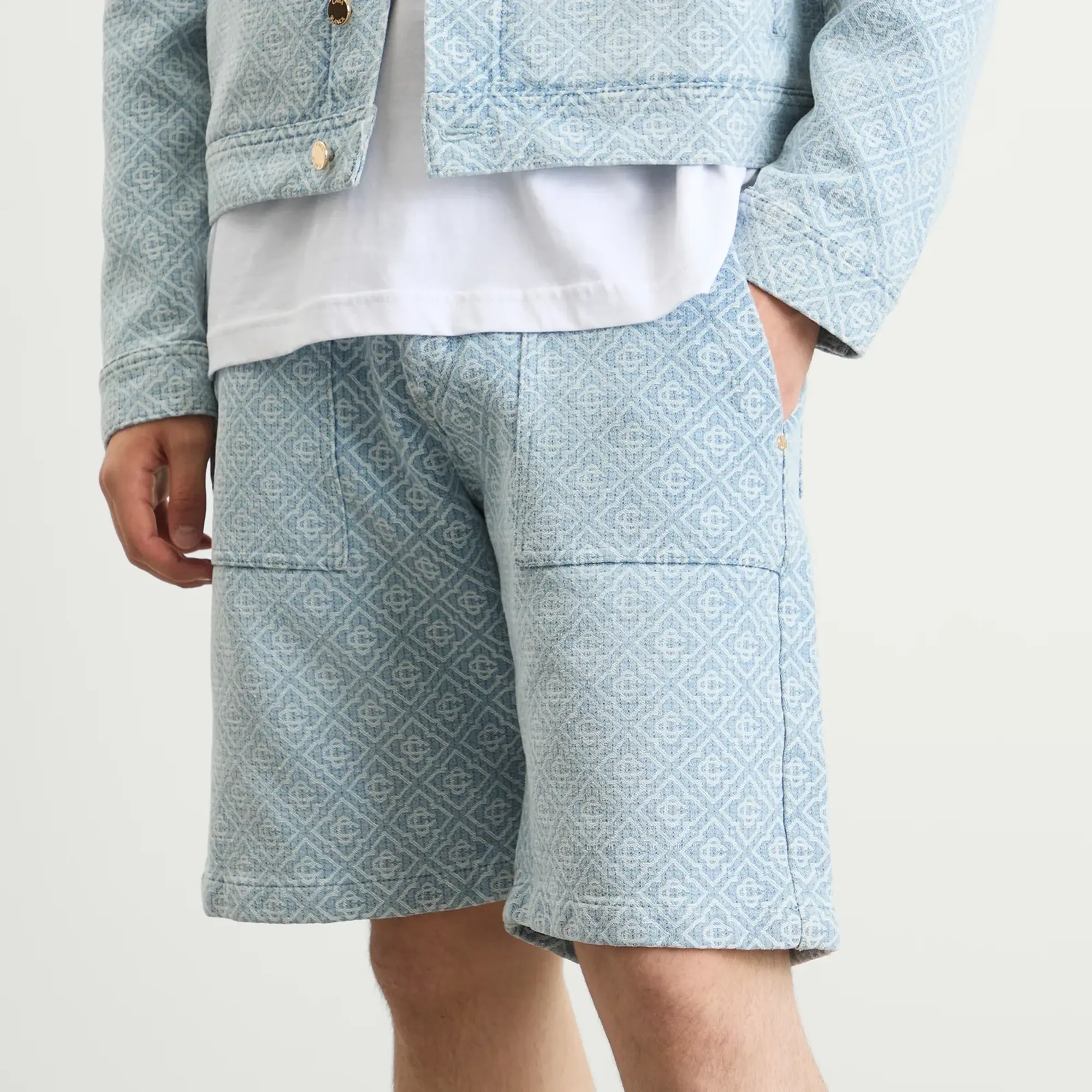 Casablanca Men's Relaxed Monogram Denim Shorts Blue