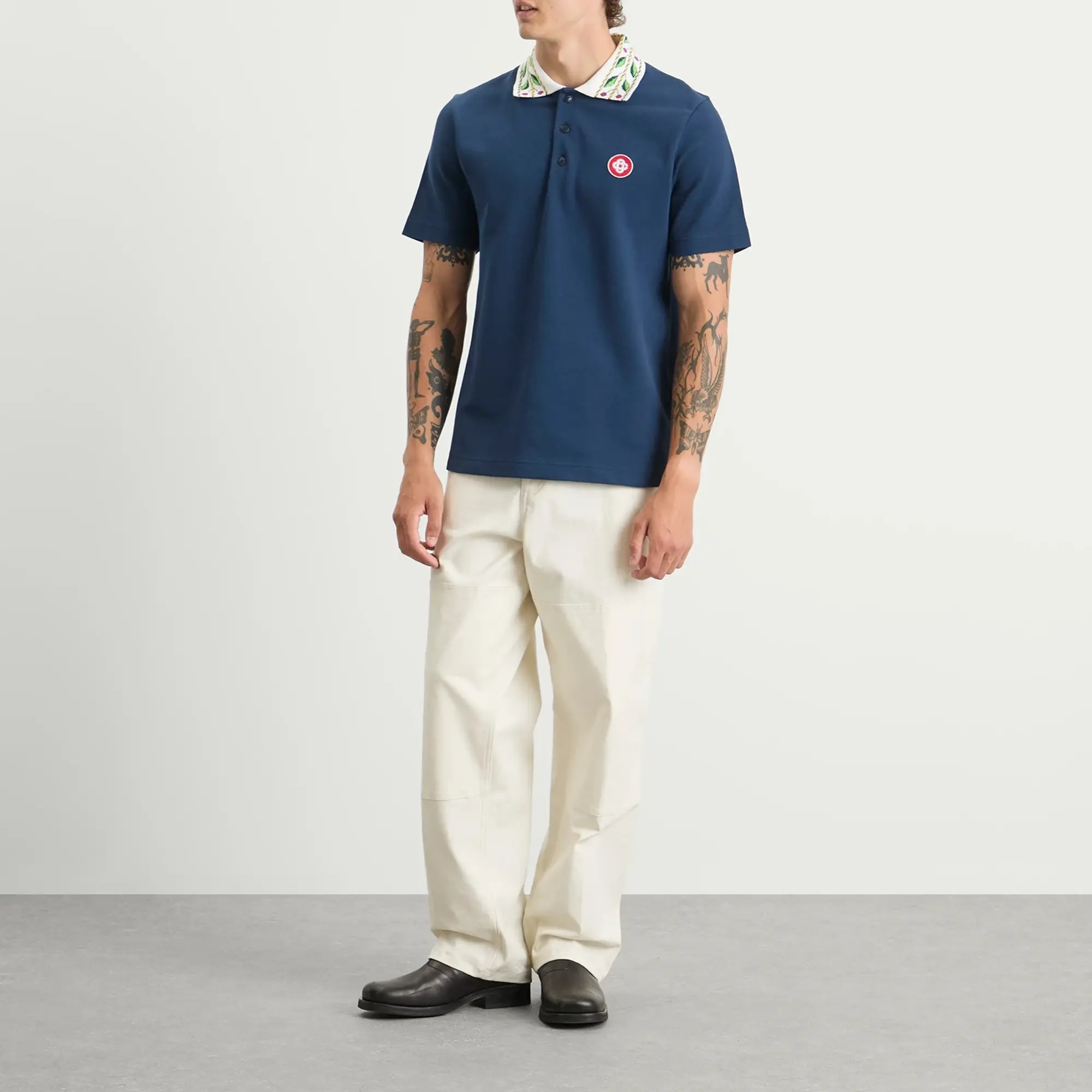 Casablanca Men's Classic Laurel Pique Polo Navy