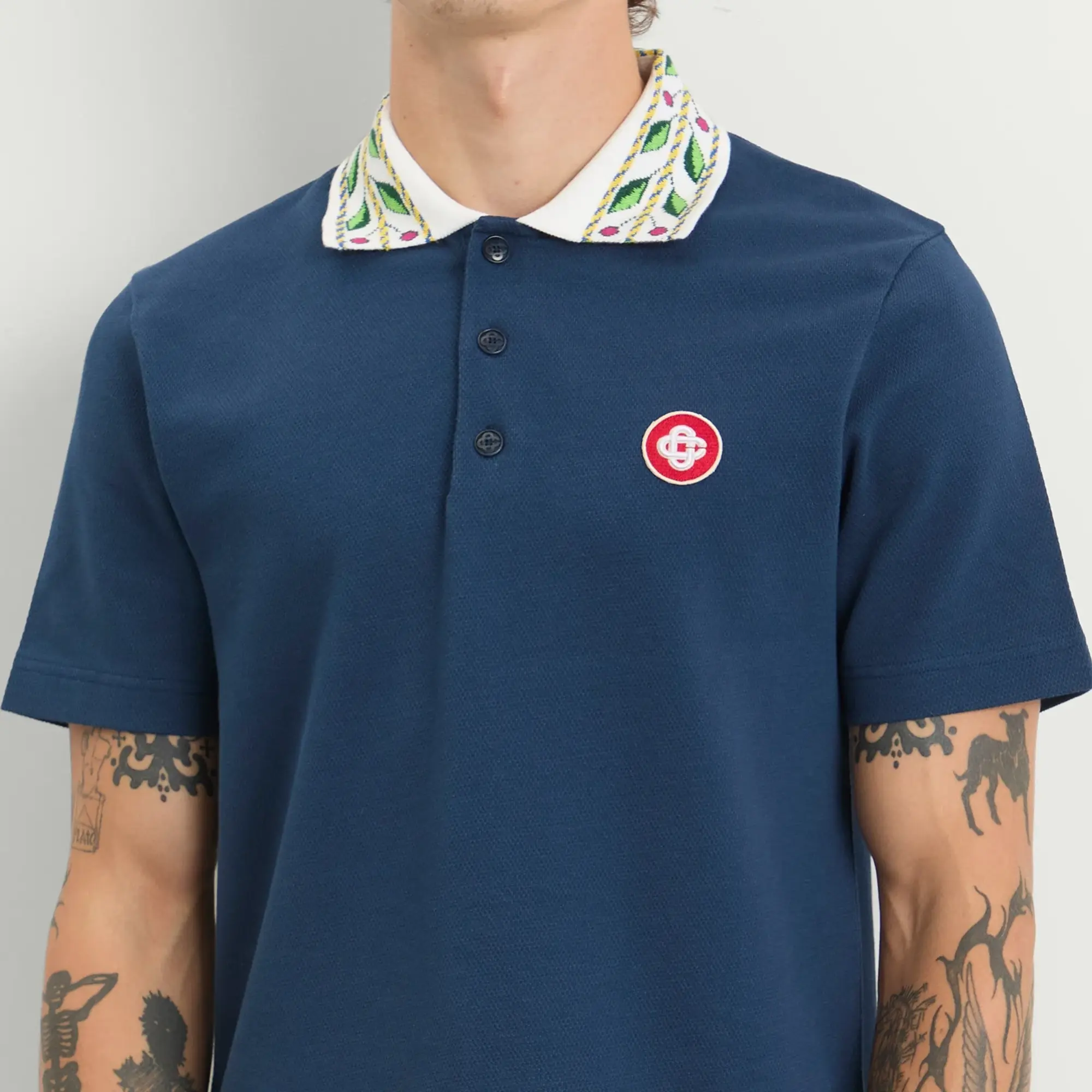 Casablanca Men's Classic Laurel Pique Polo Navy