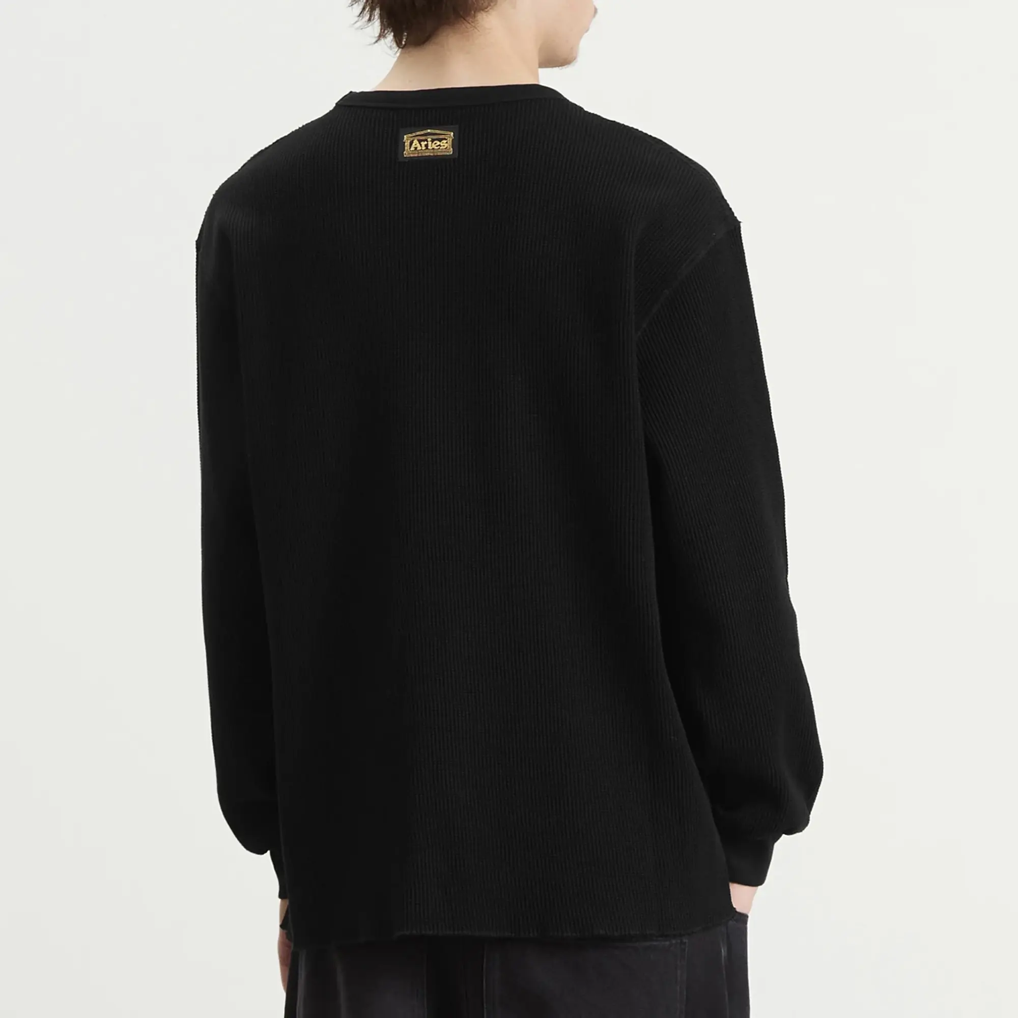 Aries Men's Reversible Temple Waffle Long Sleeve T-Shirt Black