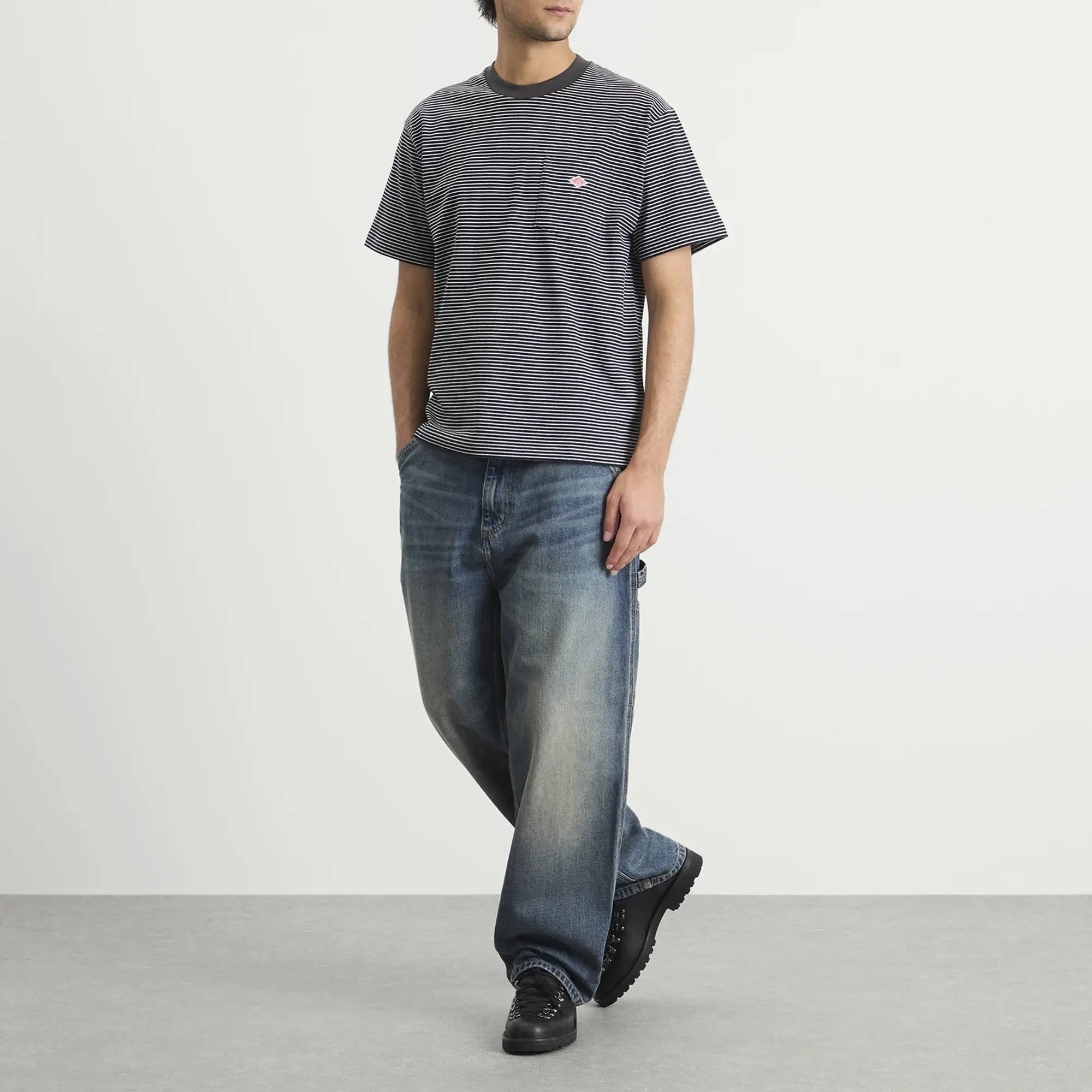 Danton Men's Pocket T-Shirt Black/White Stripe