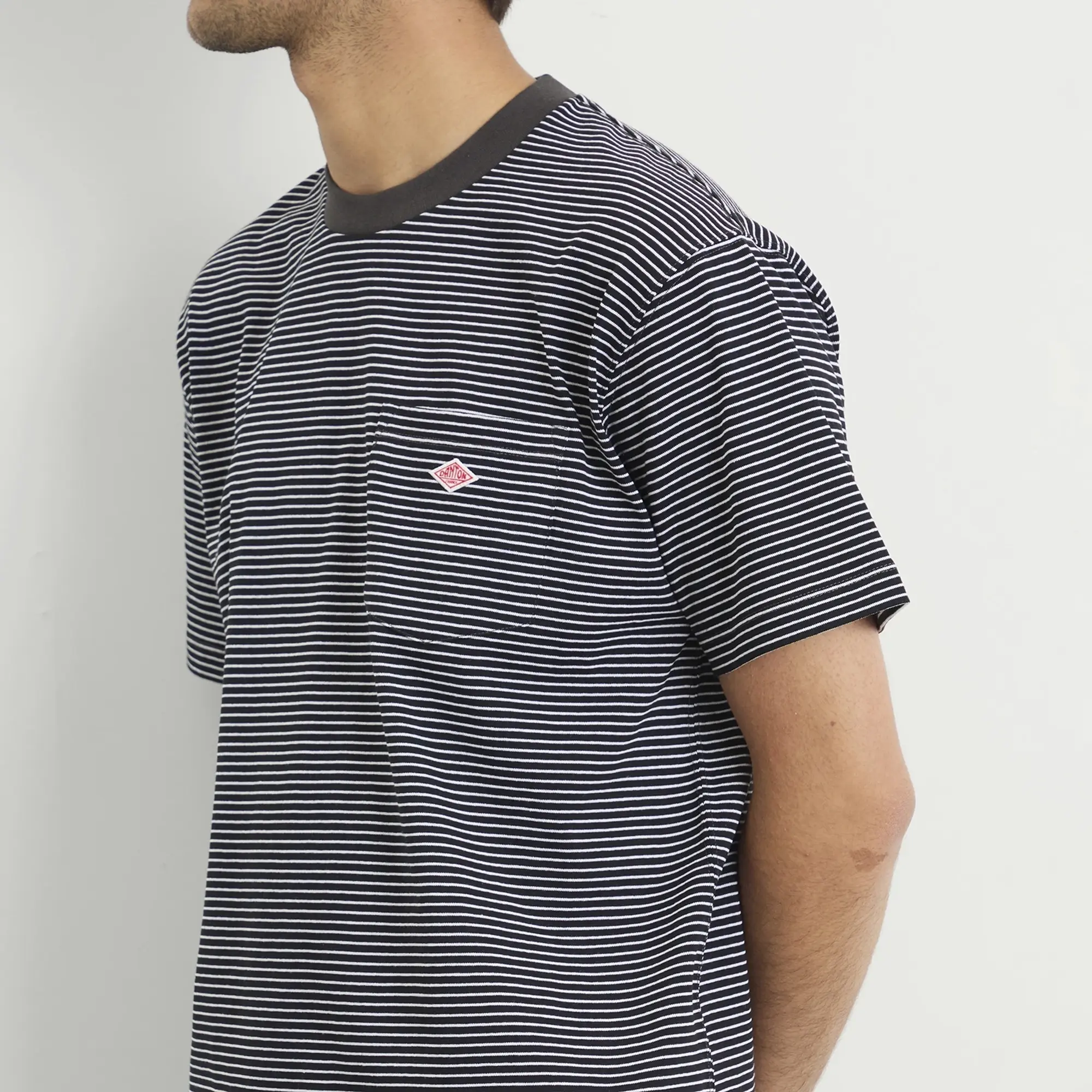 Danton Men's Pocket T-Shirt Black/White Stripe