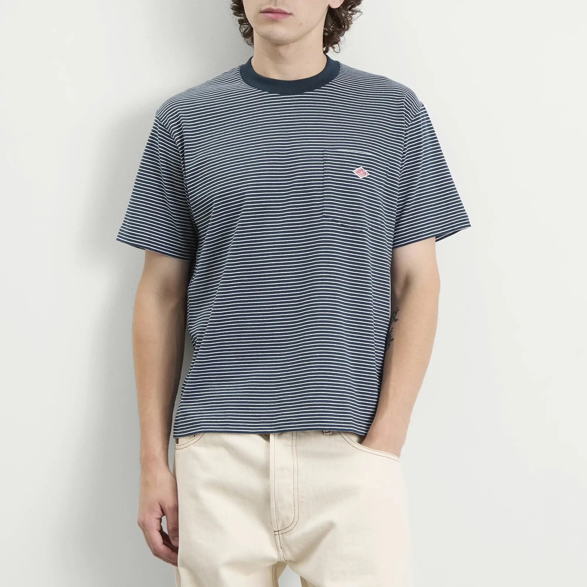Danton Men's Pocket T-Shirt Green/White Stripe