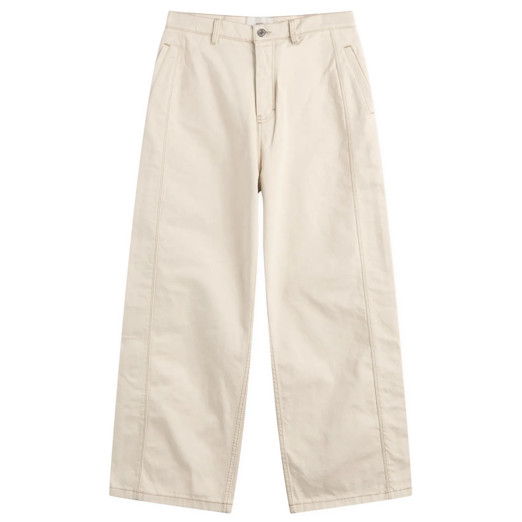 AMI Paris Men's Off-White Cotton Twill Wide Fit Trousers Ecru