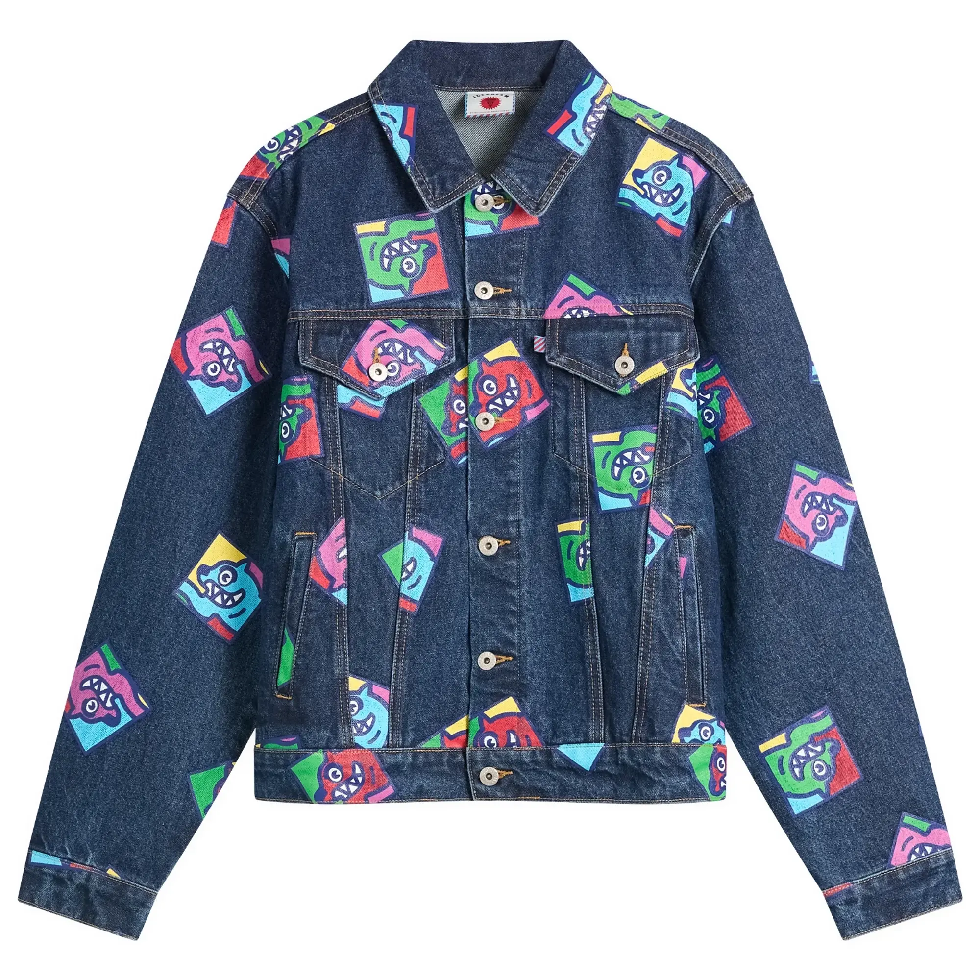 ICECREAM Men's Running Dog Tile Denim Trucker Jacket Indigo