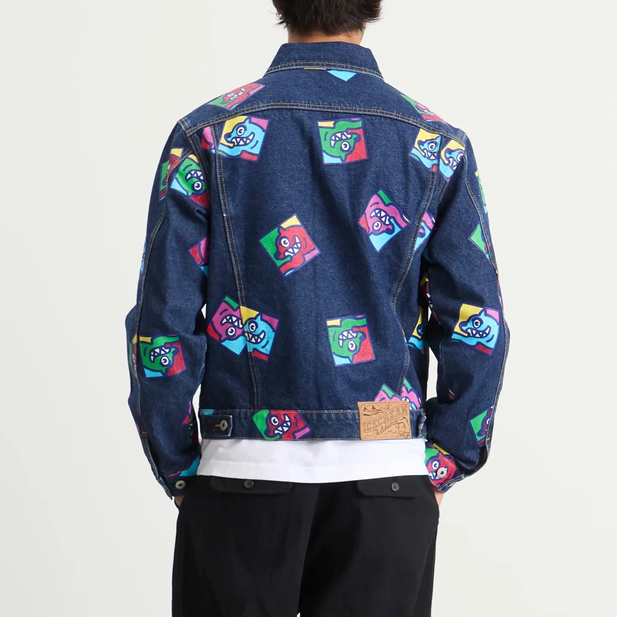 ICECREAM Men's Running Dog Tile Denim Trucker Jacket Indigo