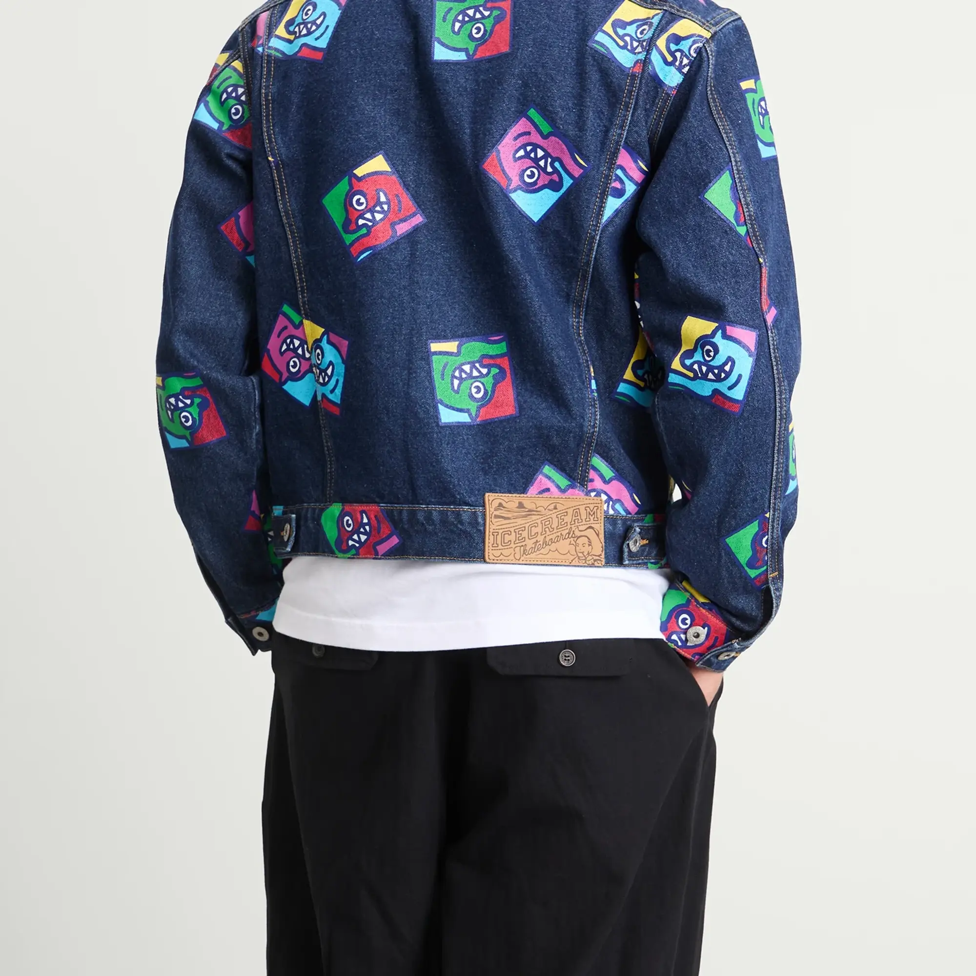 ICECREAM Men's Running Dog Tile Denim Trucker Jacket Indigo