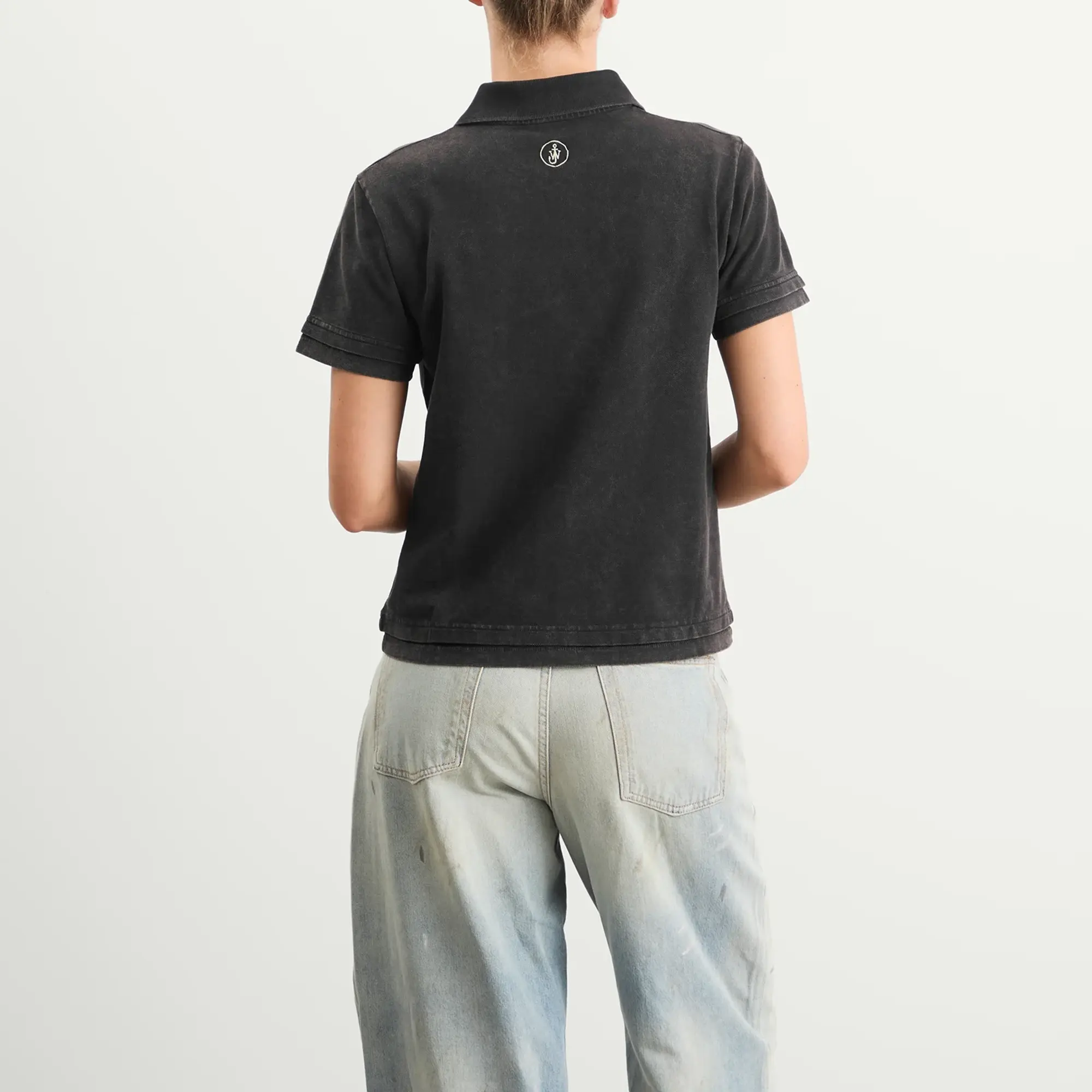 JW Anderson Women's Layered Short Sleeve Polo Top Black
