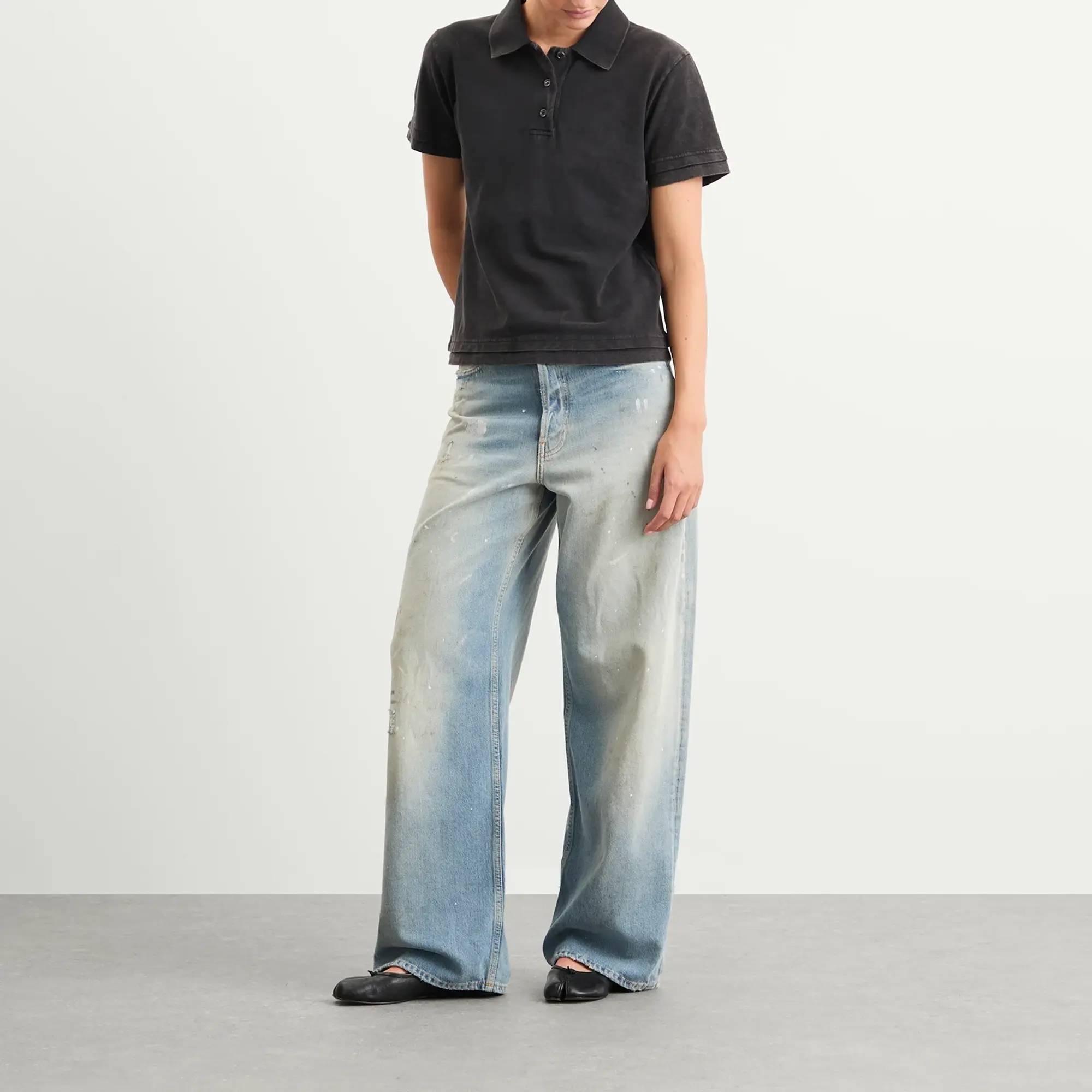 JW Anderson Women's Layered Short Sleeve Polo Top Black