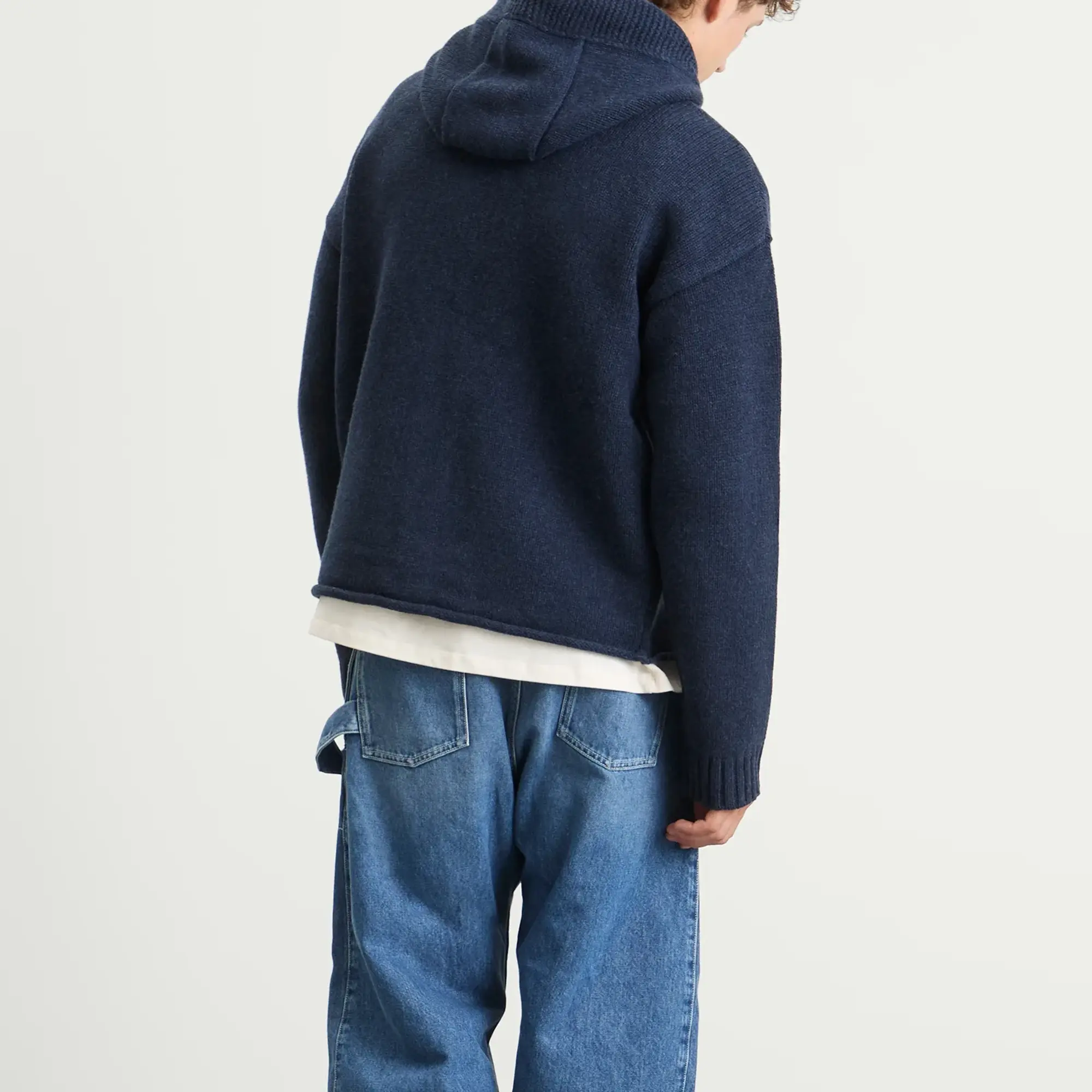 JW Anderson Men's Anchor Embroidery Zipped Hoodie Steel Blue