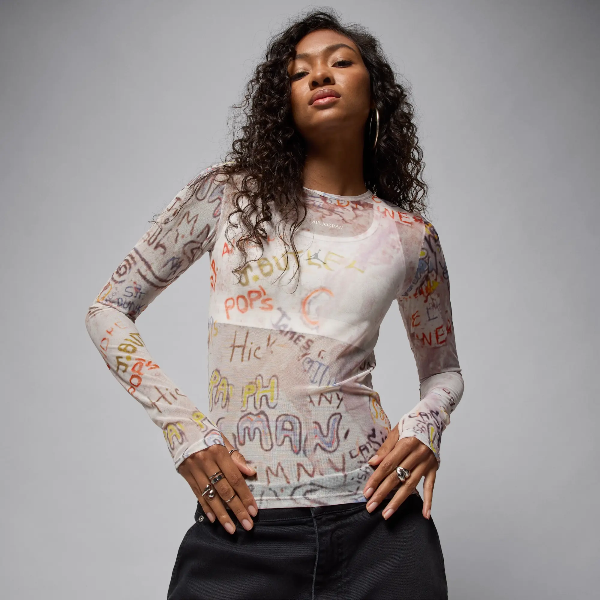 Nike Jordan Nike Air Jordan Women's Mesh Long-Sleeve Top - White - Polyester/Elastane