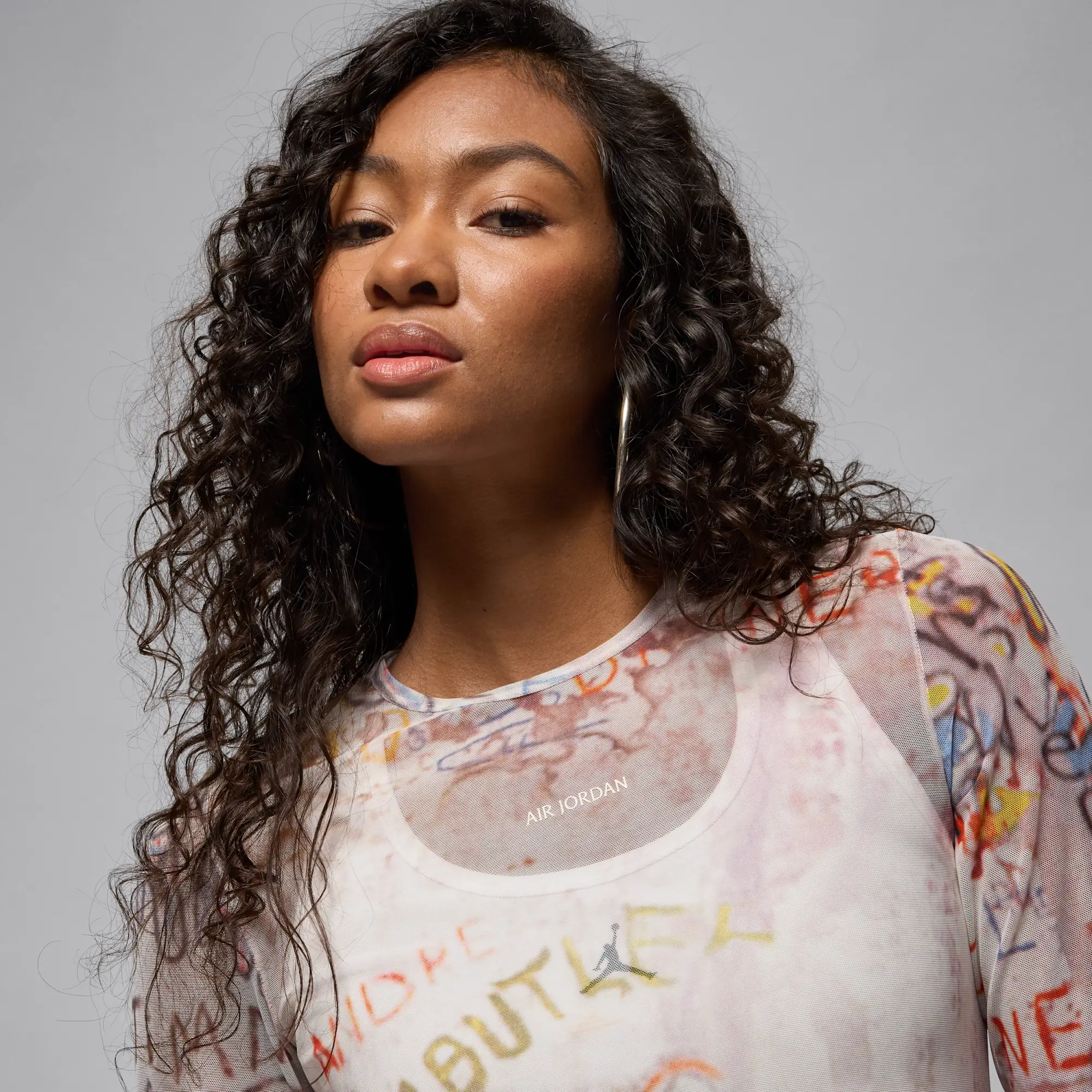 Nike Jordan Nike Air Jordan Women's Mesh Long-Sleeve Top - White - Polyester/Elastane