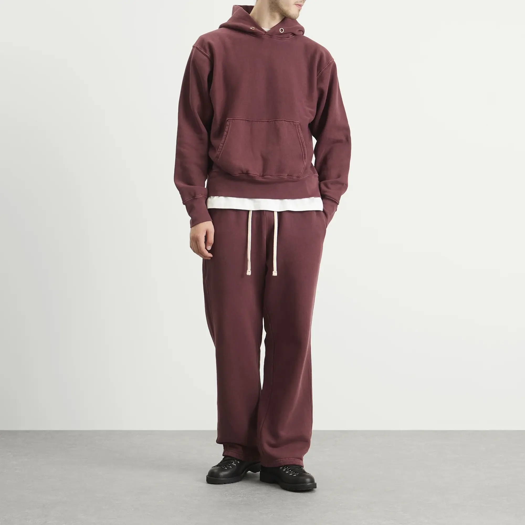 Les Tien Men's Heavyweight Hoodie Washed Red Mahogany