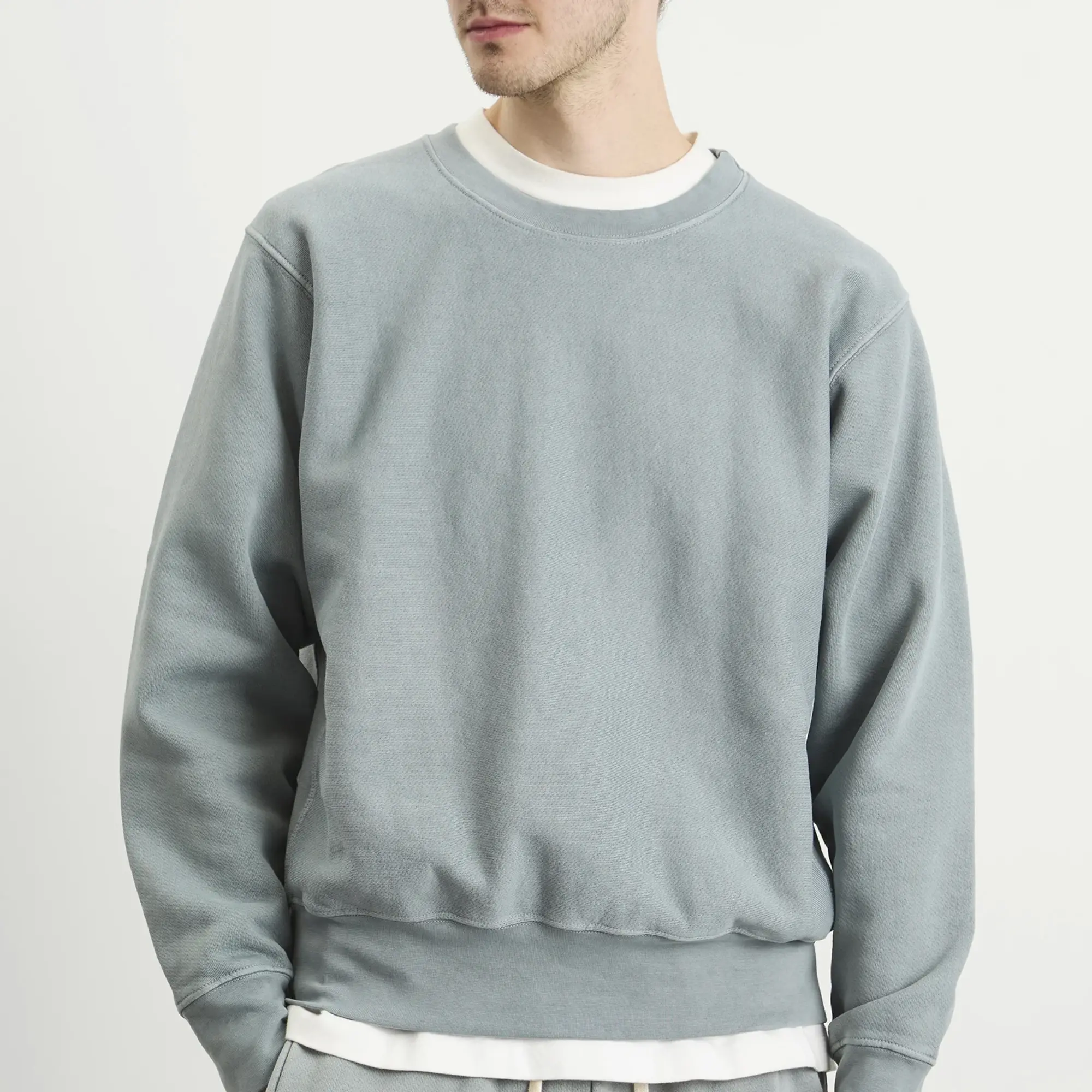 Les Tien Men's Heavyweight Crew Washed Slate Grey