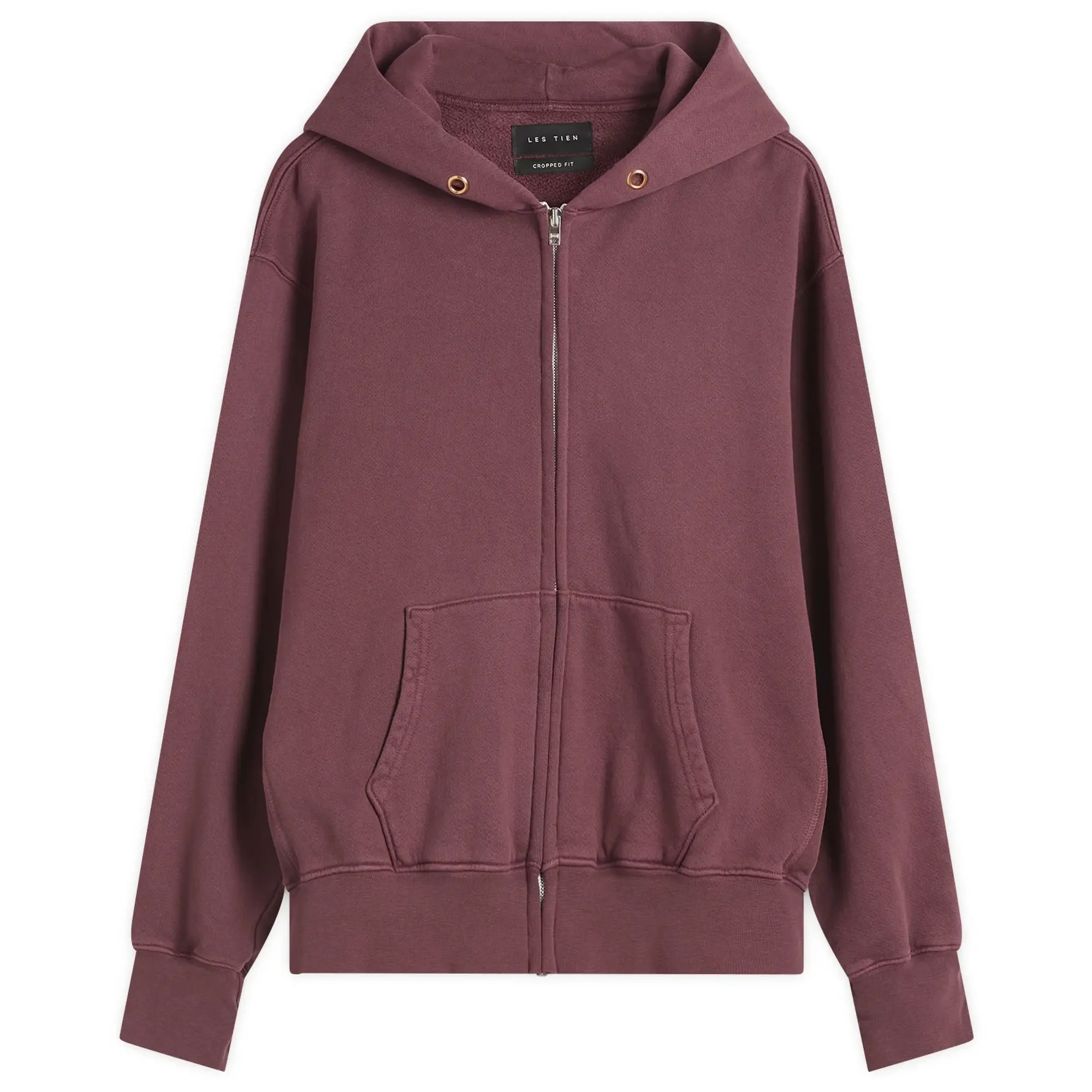 Les Tien Men's Heavyweight Zip Hoodie Washed Red Mahogany