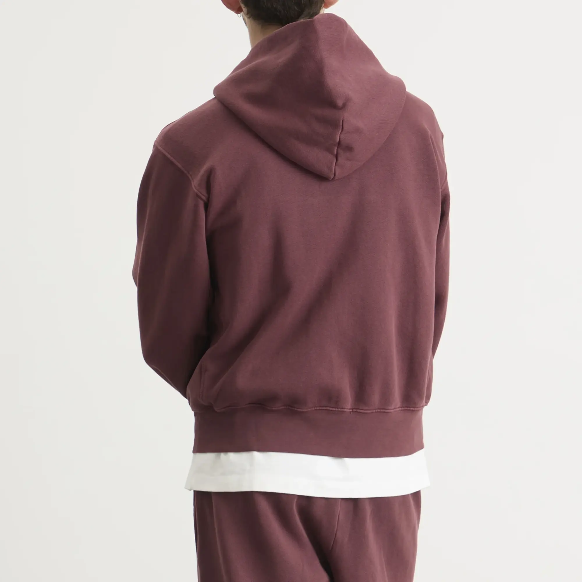 Les Tien Men's Heavyweight Zip Hoodie Washed Red Mahogany