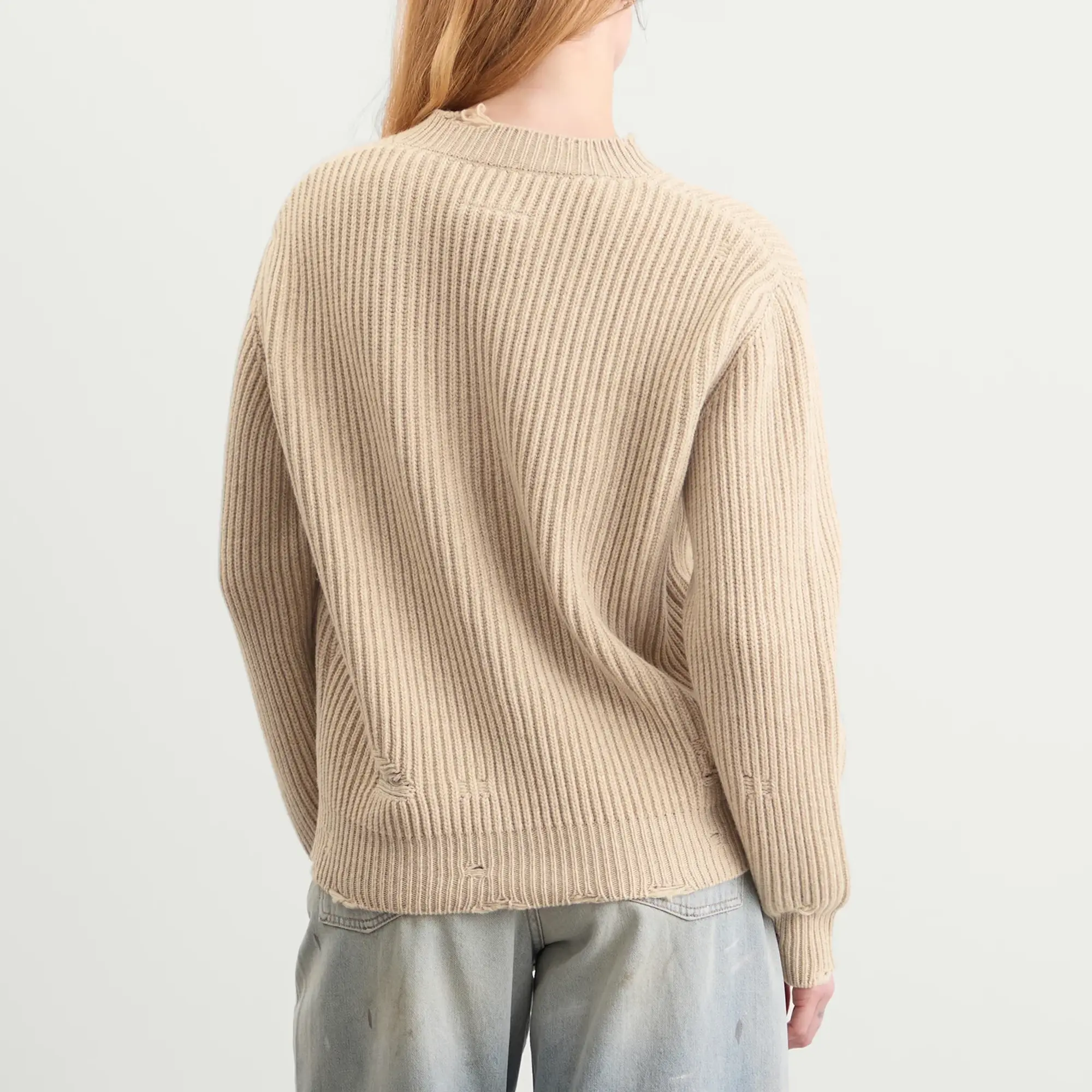 MM6 Maison Margiela Women's Distressed Knitted Sweater Beige Melange