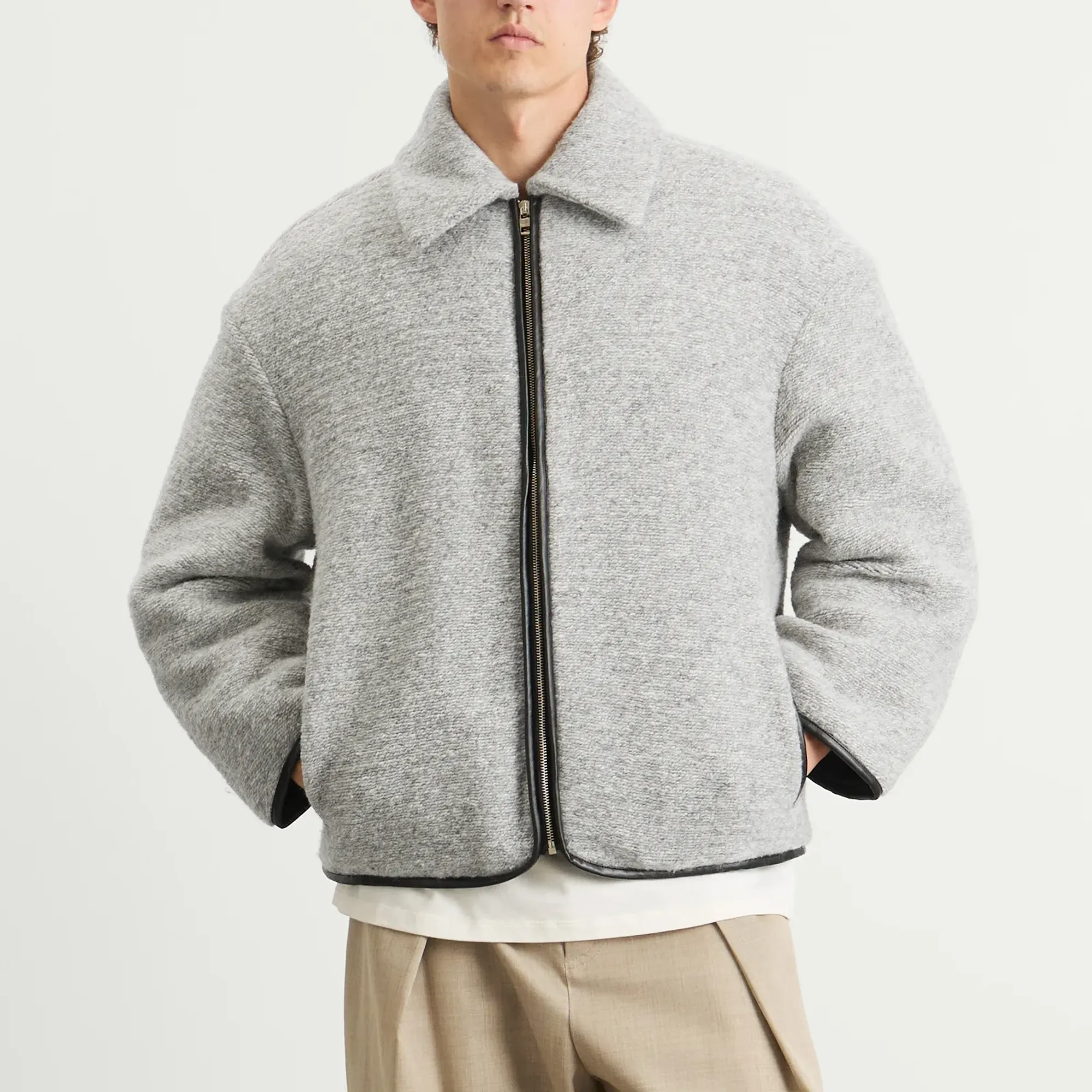 JW Anderson Men's Contrast Trim Casual Jacket Light Grey Melange