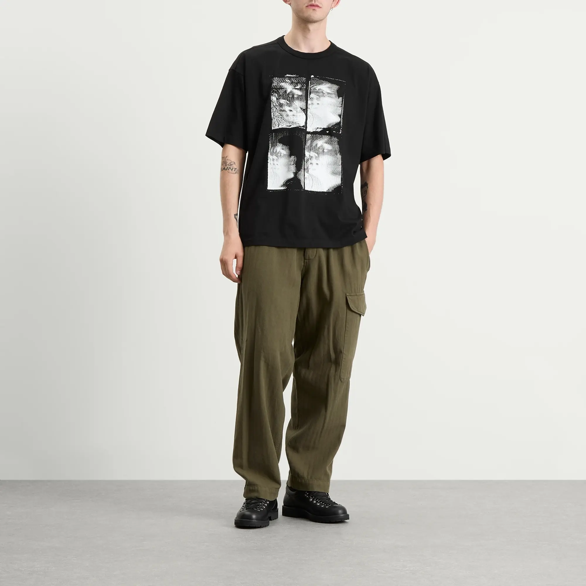 YMC Men's Triple T-Shirt Faces Black