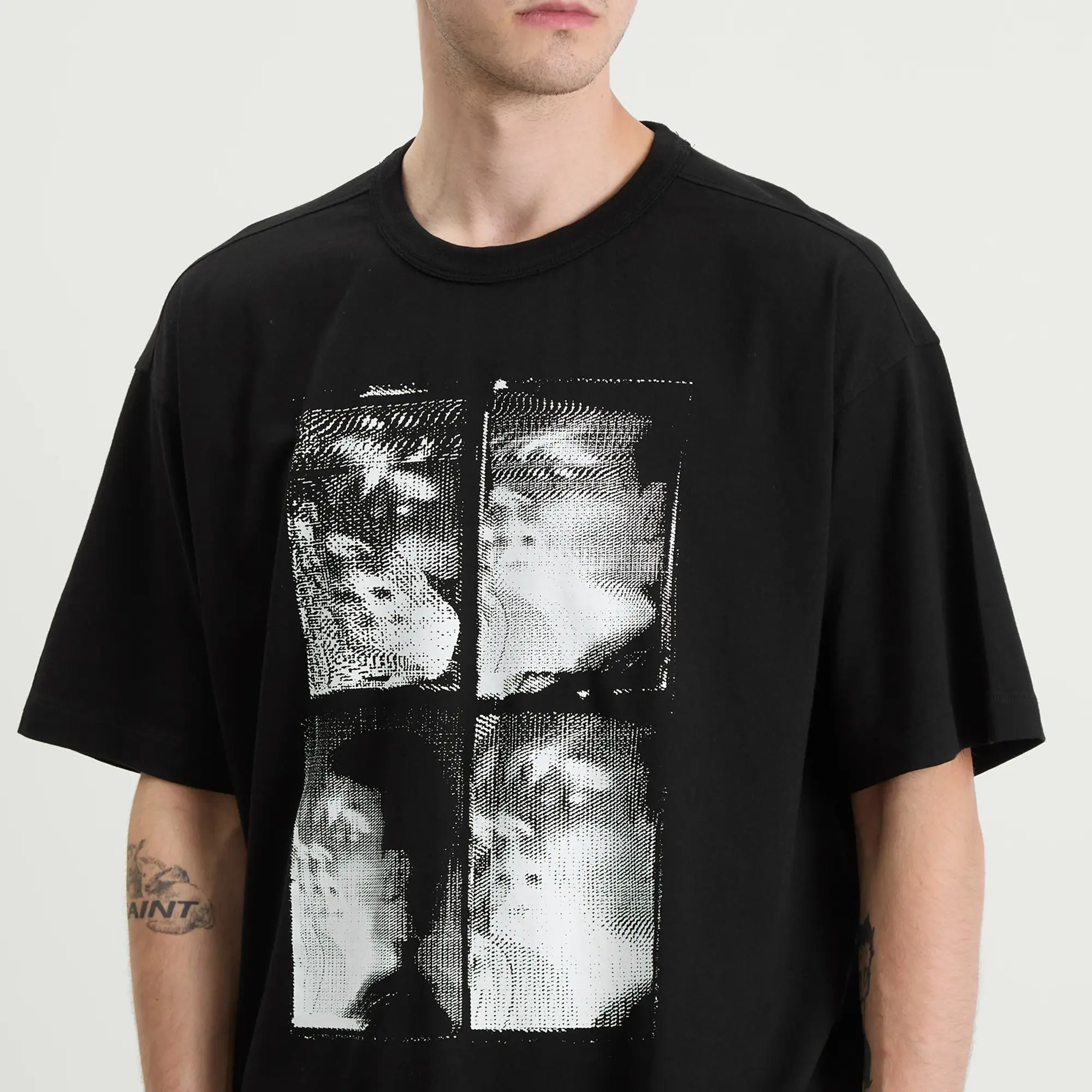 YMC Men's Triple T-Shirt Faces Black