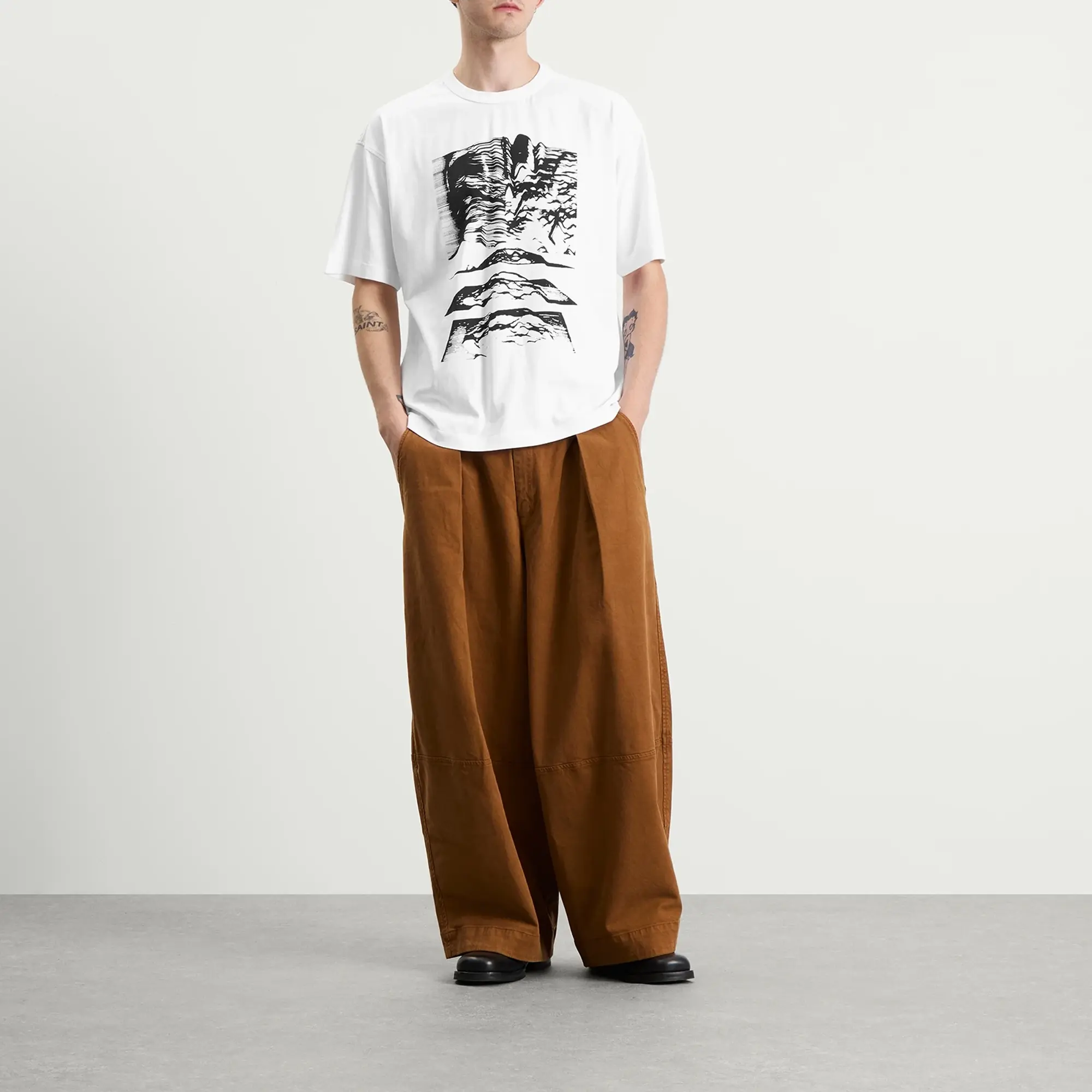 YMC Men's Triple T-Shirt Mountains White