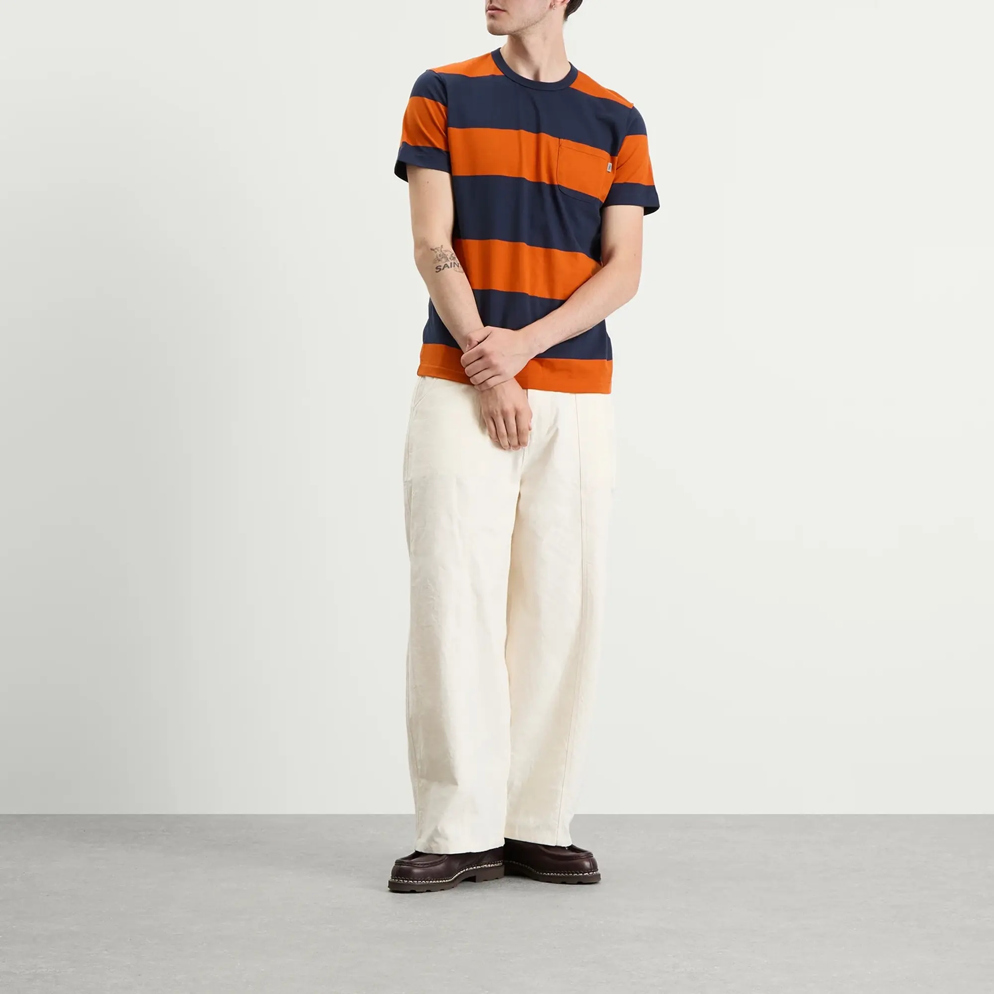 YMC Men's Wild Ones Block Stripe T-Shirt Navy/Spice