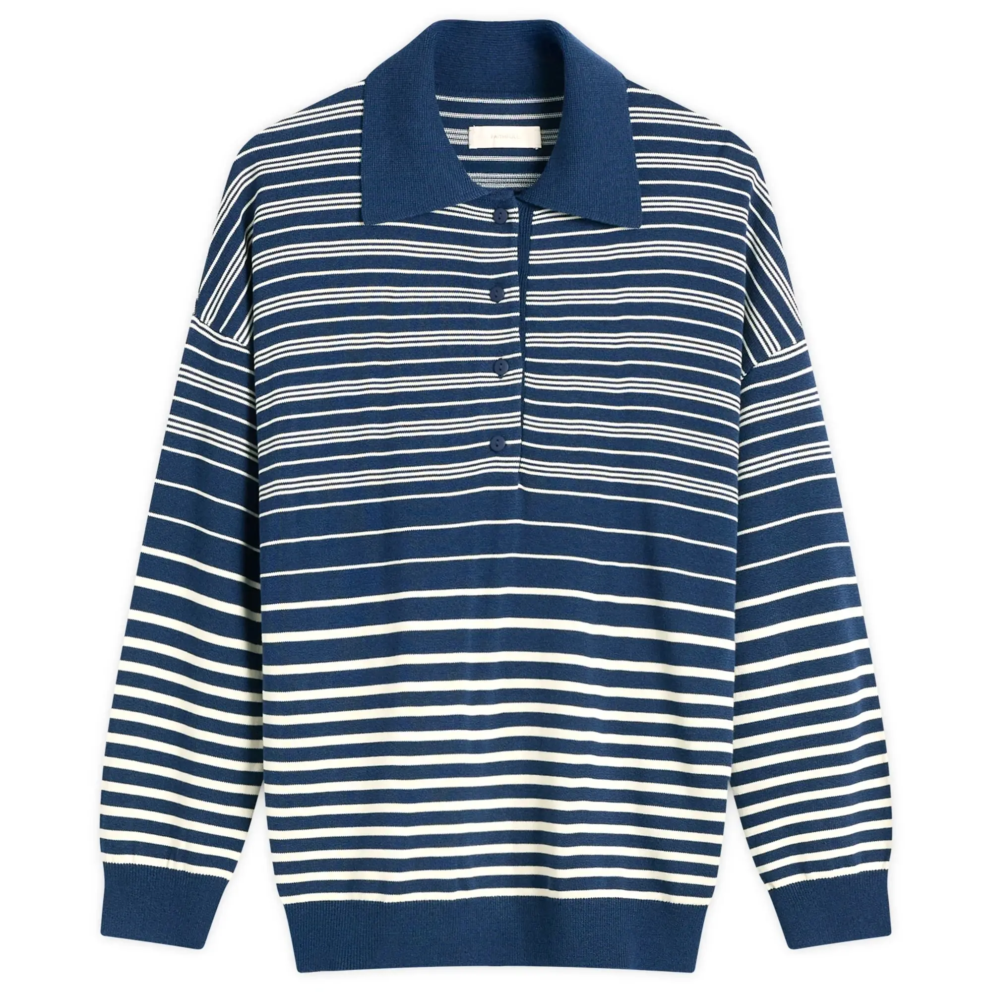 Faithfull The Brand Women's Harlow Oversized Polo Top Scandi Stripe Navy Cream