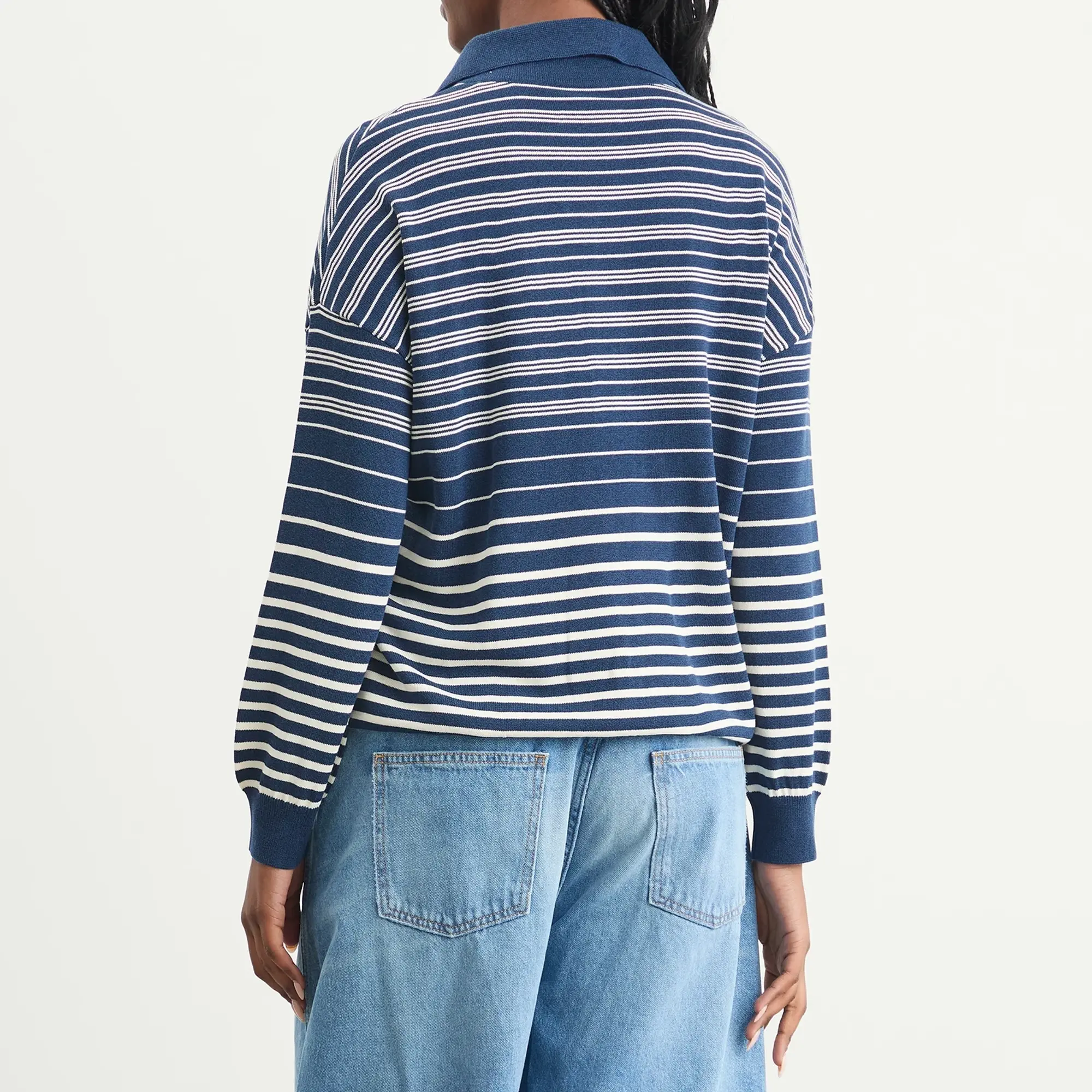 Faithfull The Brand Women's Harlow Oversized Polo Top Scandi Stripe Navy Cream