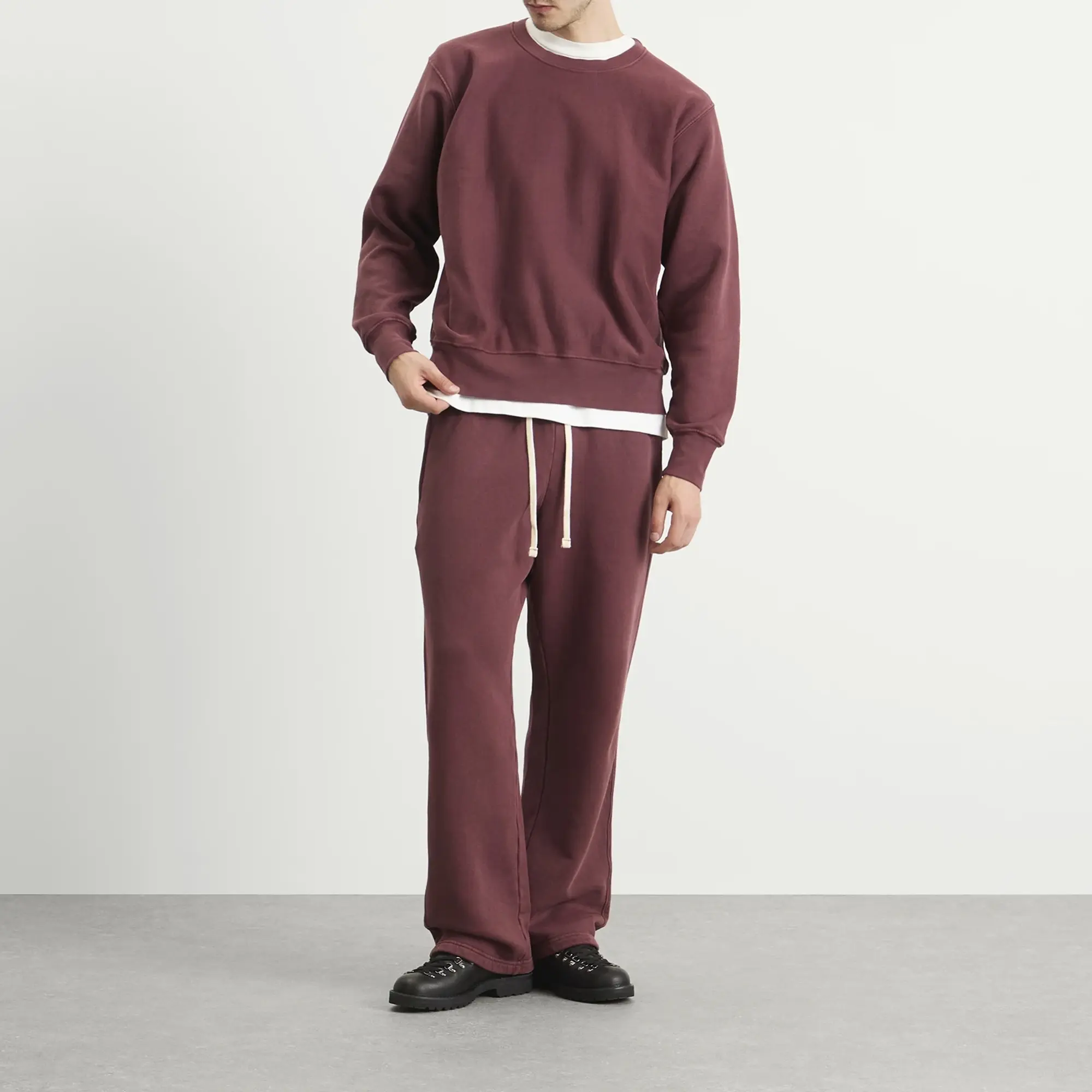 Les Tien Men's Heavyweight Crew Washed Red Mahogany