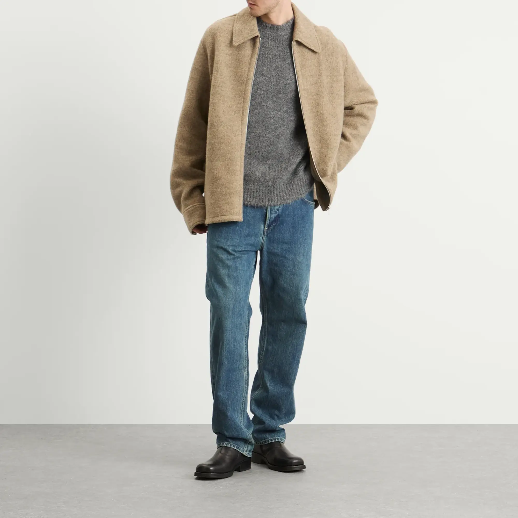 Jil Sander Men's Felted Wool Melange Zip Up Fern