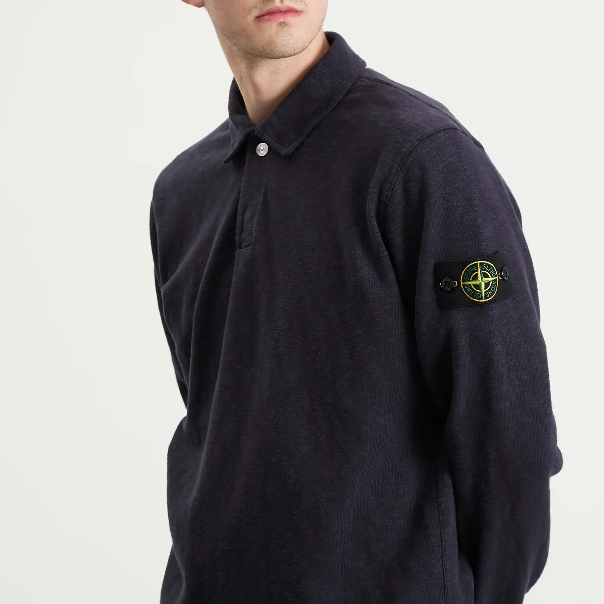 Stone Island Men's Brushed Heavy Cotton Long Sleeve Polo Ink