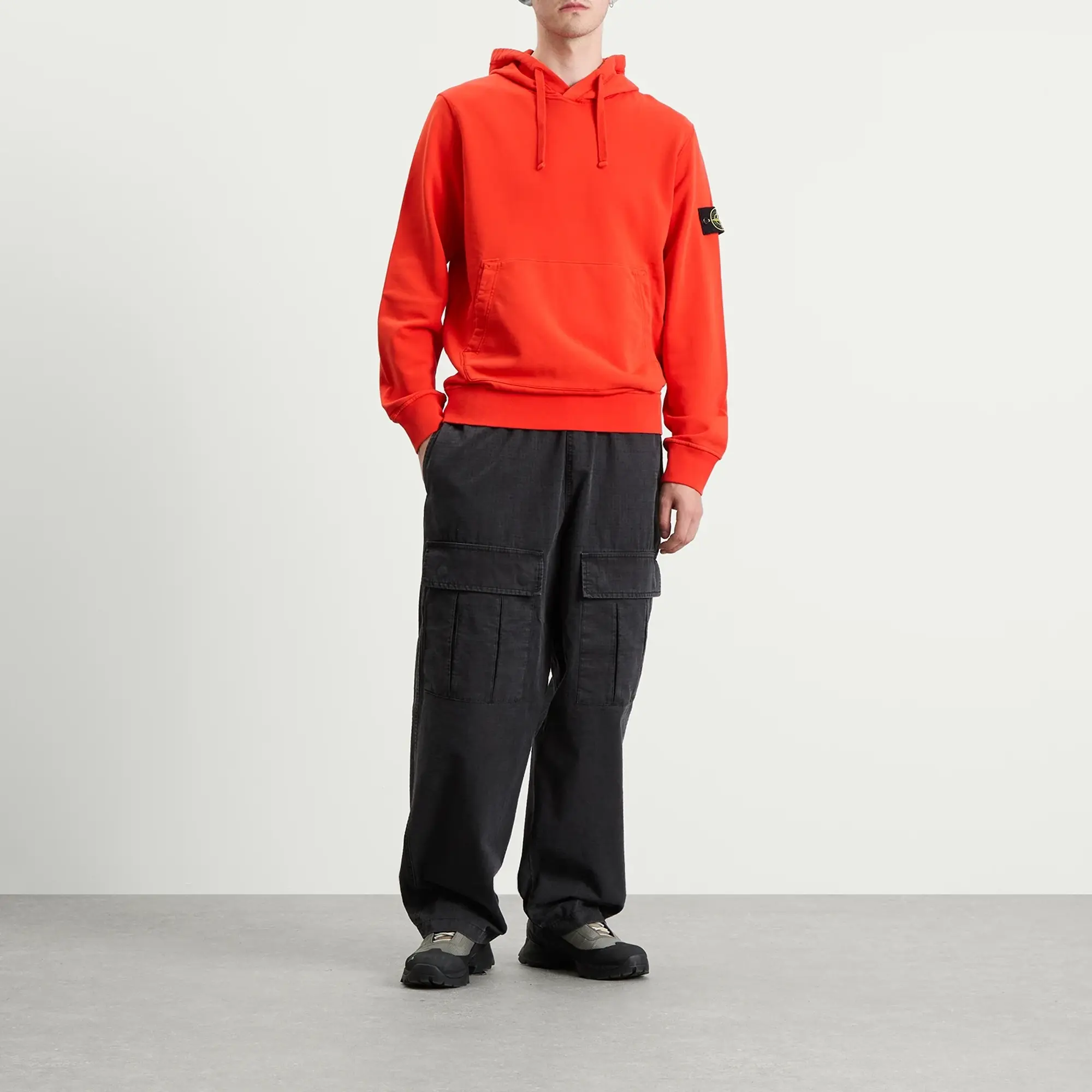 Stone Island Men's Organic Cotton Fleece Popover Hoodie Scarlet