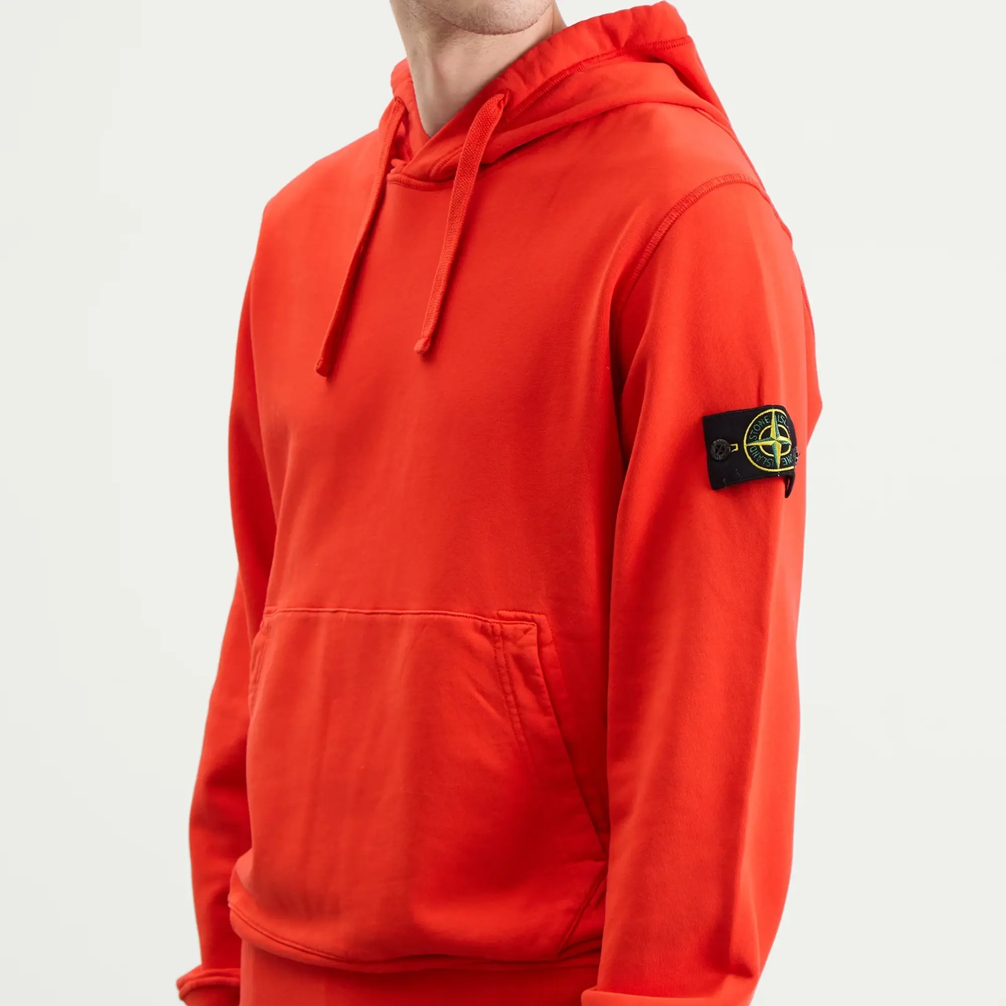 Stone Island Men's Organic Cotton Fleece Popover Hoodie Scarlet