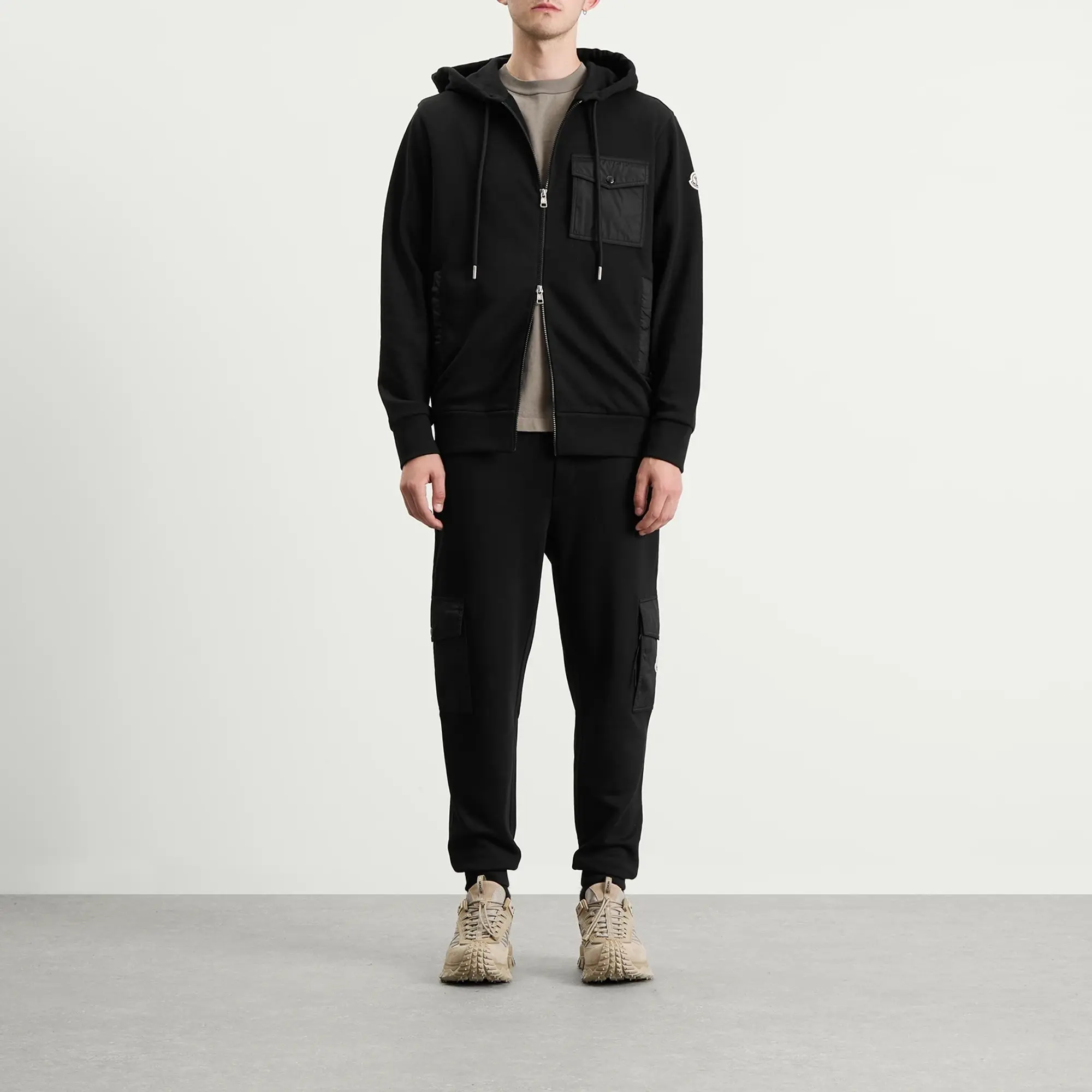 Moncler Men's Zip Through Patch Hoodie Black