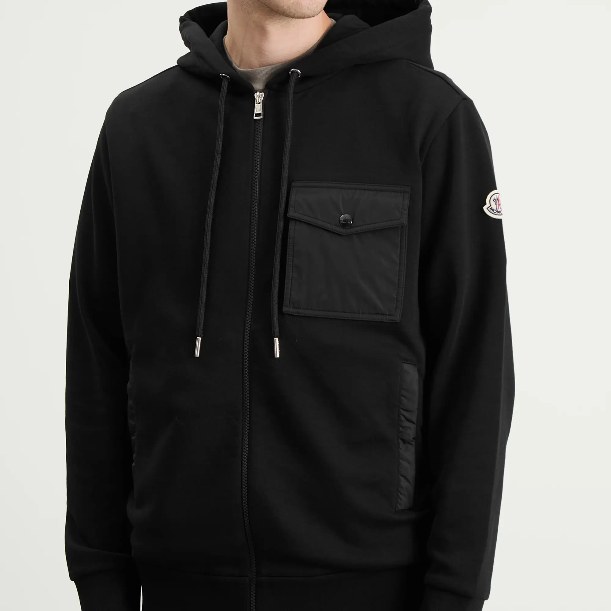 Moncler Men's Zip Through Patch Hoodie Black