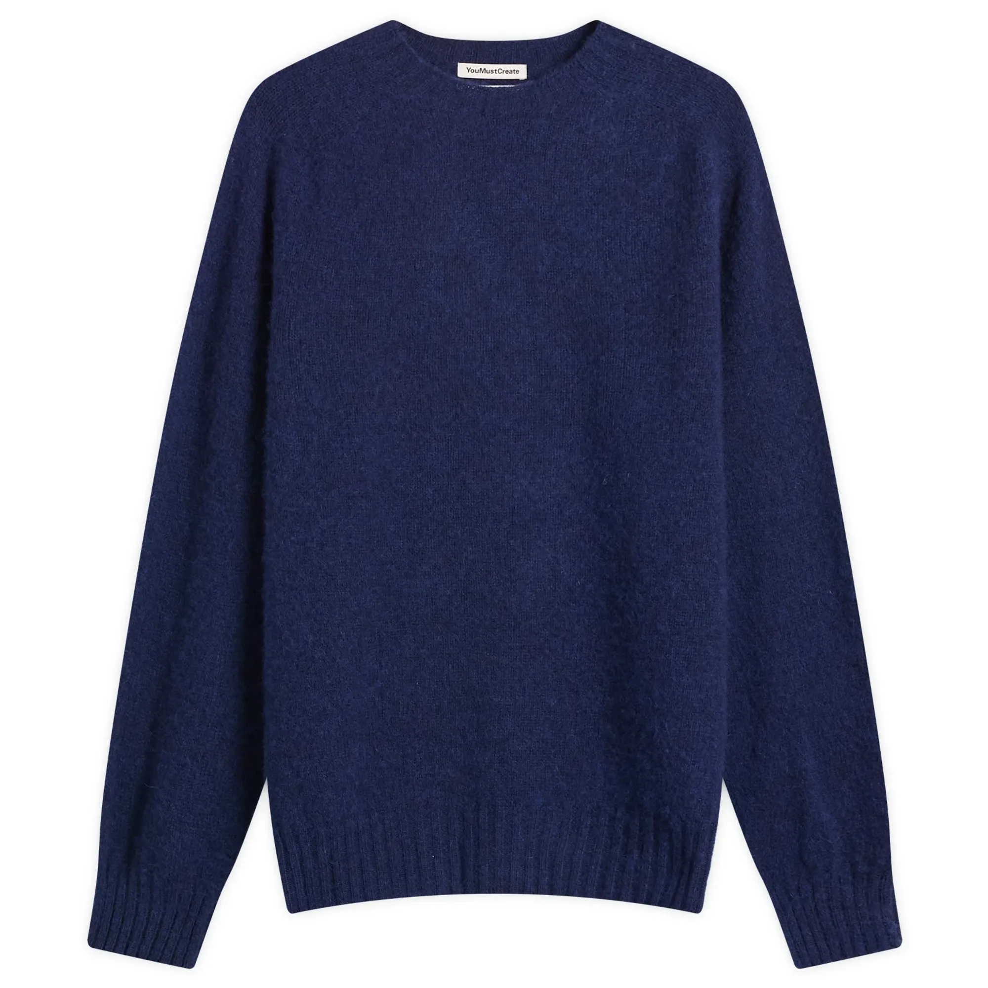 YMC Men's Suedehead Crew Neck Jumper Blue