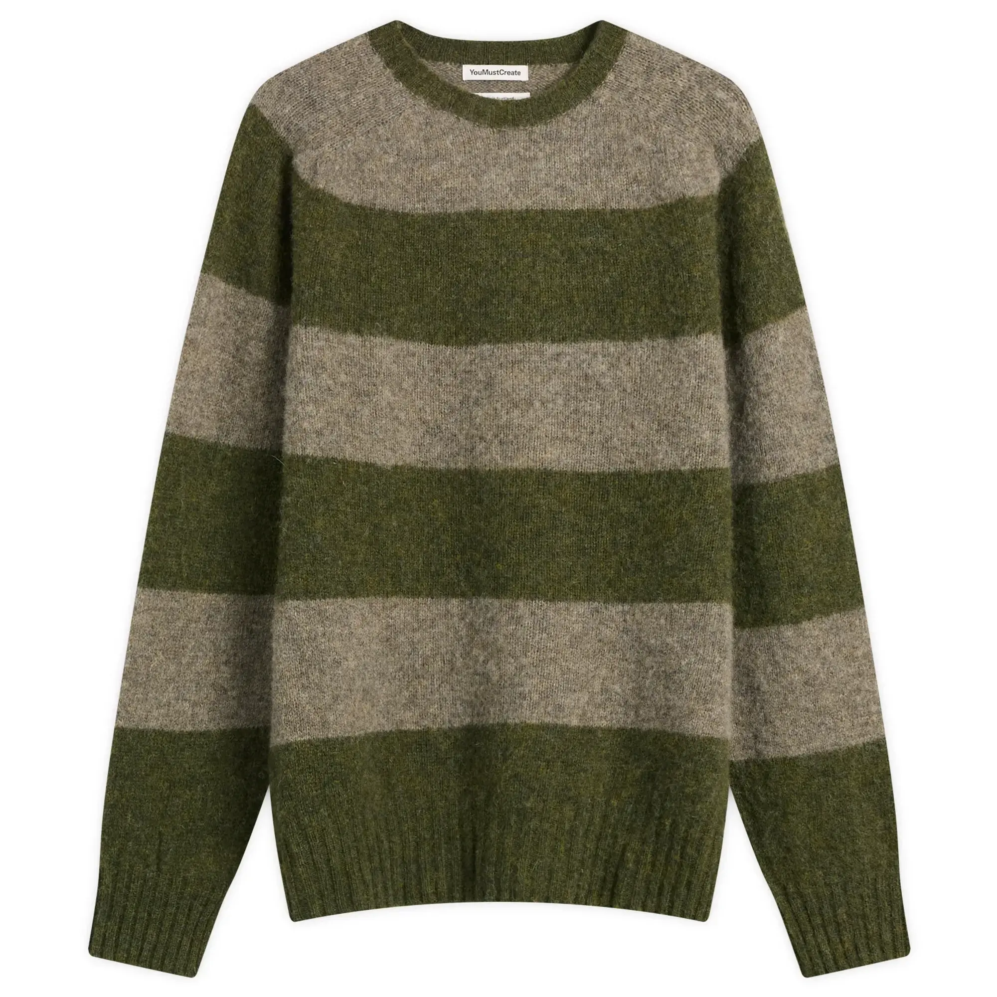 YMC Men's Suedehead Stripe Jumper Green/Brown
