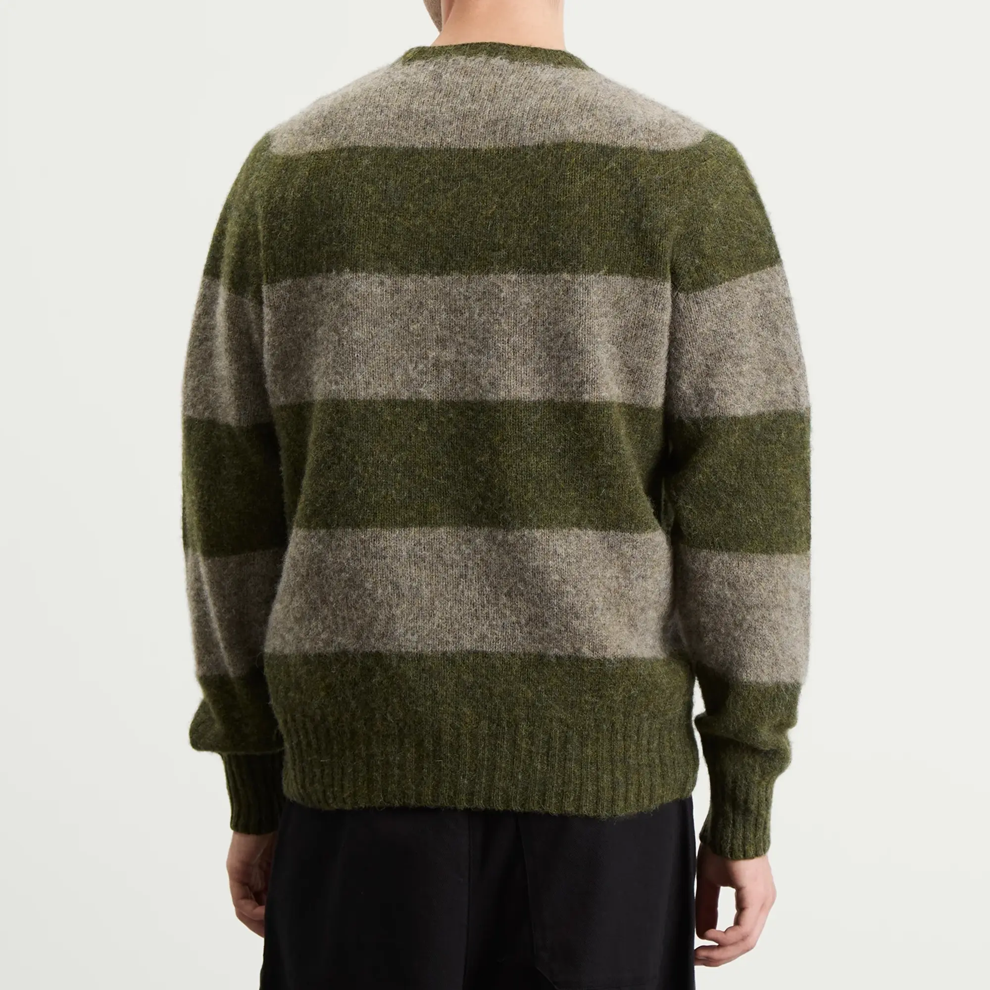 YMC Men's Suedehead Stripe Jumper Green/Brown
