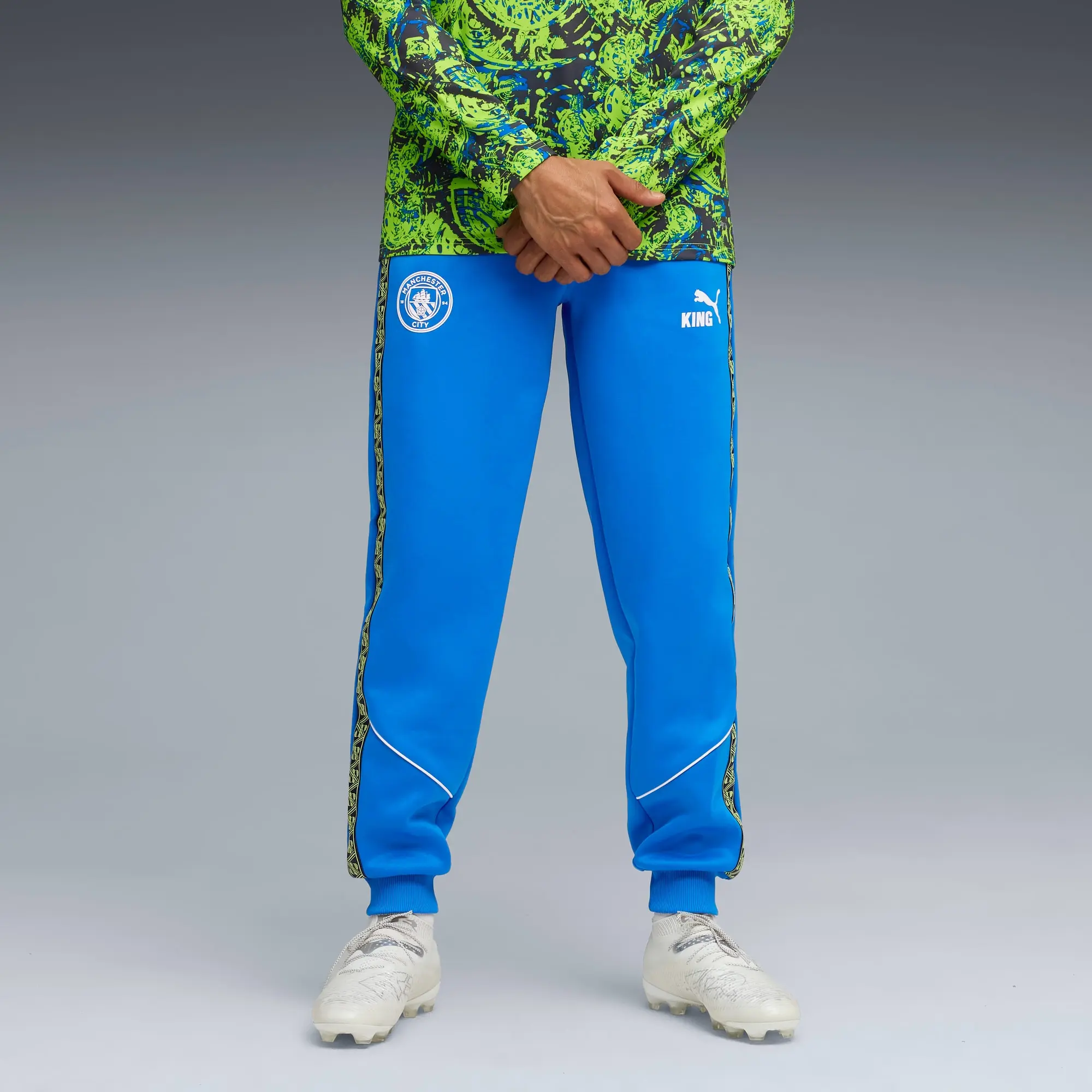 PUMA Manchester City King Anthem Pants Men, Hyperlink Blue/Pro Green, size 3XL