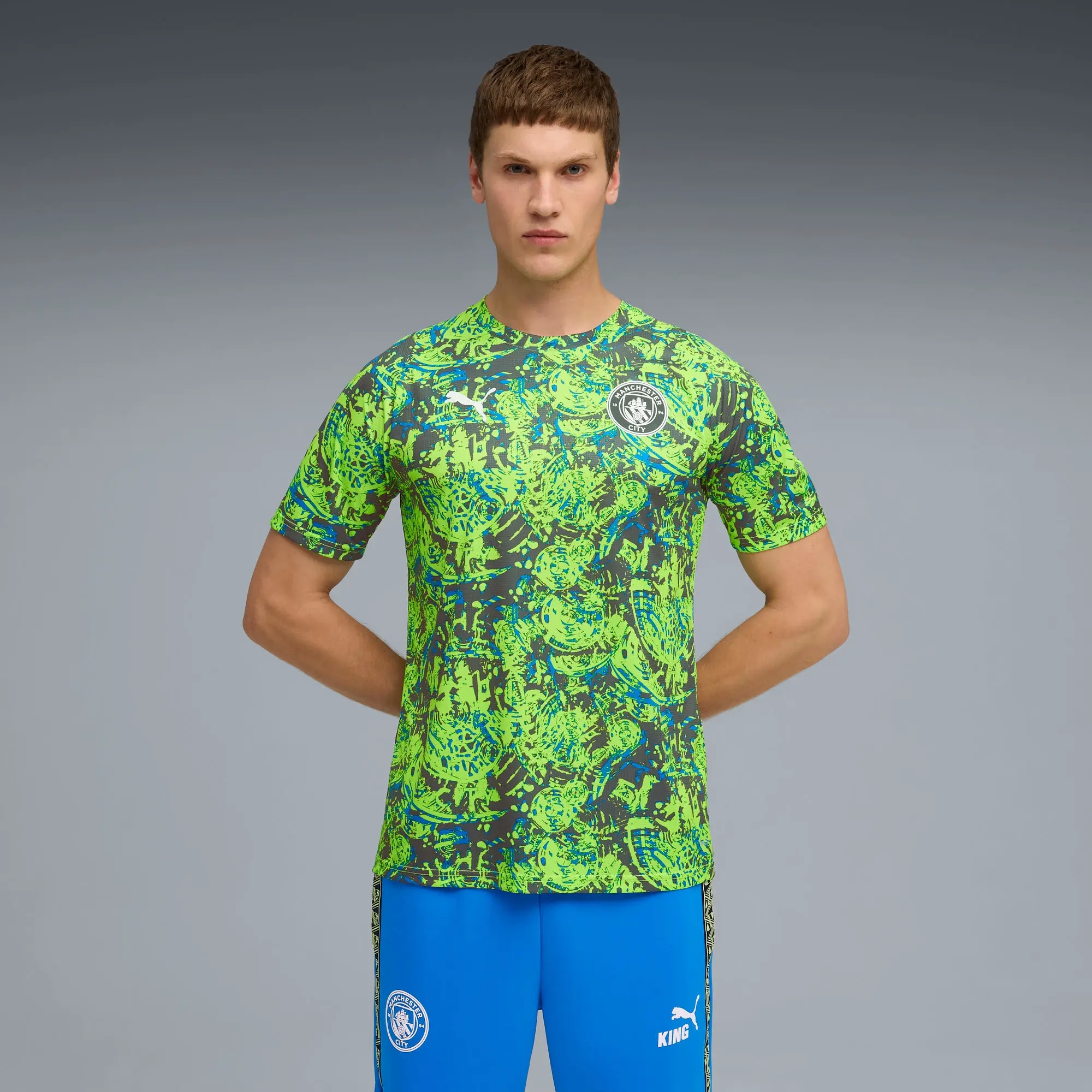 PUMA Manchester City Pre-Match Jersey Men, Pro Green/Hyperlink Blue, size 3XL