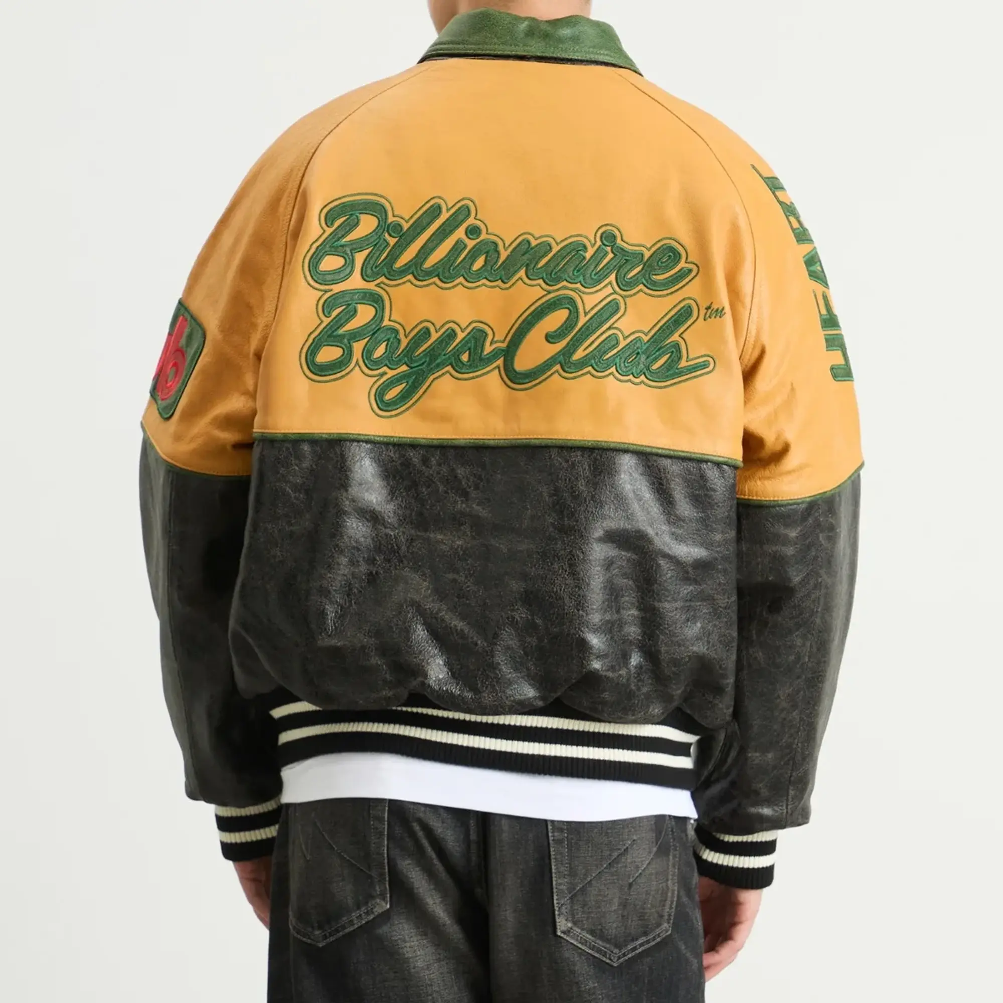 Billionaire Boys Club Men's Club Cracked Leather Varsity Jacket Black/Yellow
