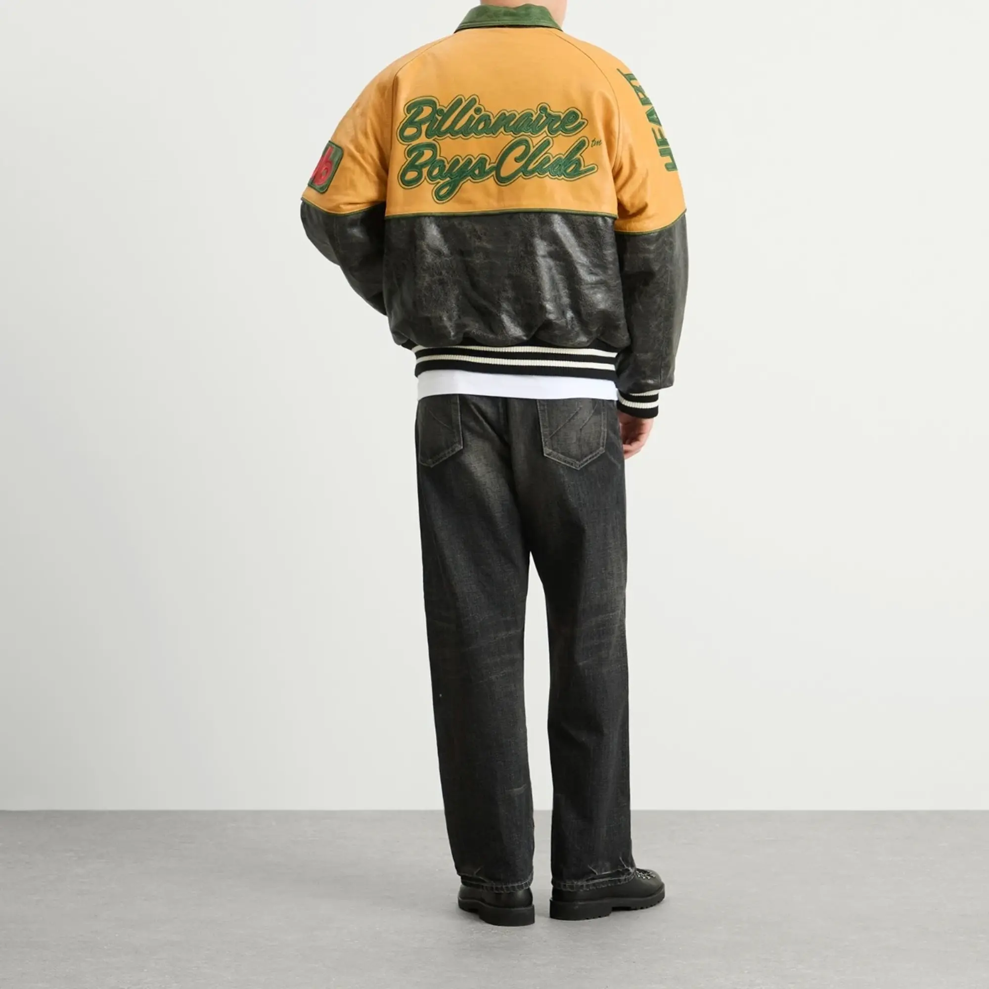 Billionaire Boys Club Men's Club Cracked Leather Varsity Jacket Black/Yellow