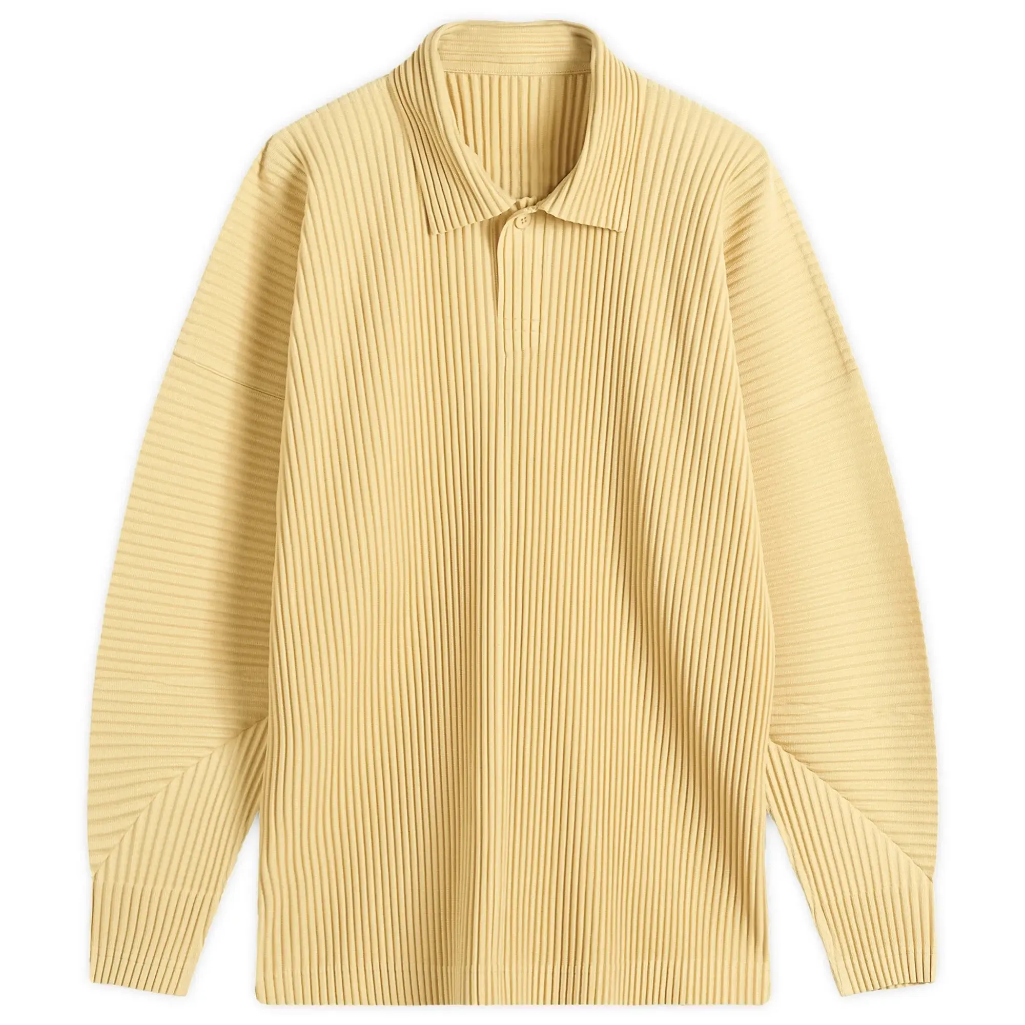 Homme Plissé Long Sleeve Polo Dendrite Beige