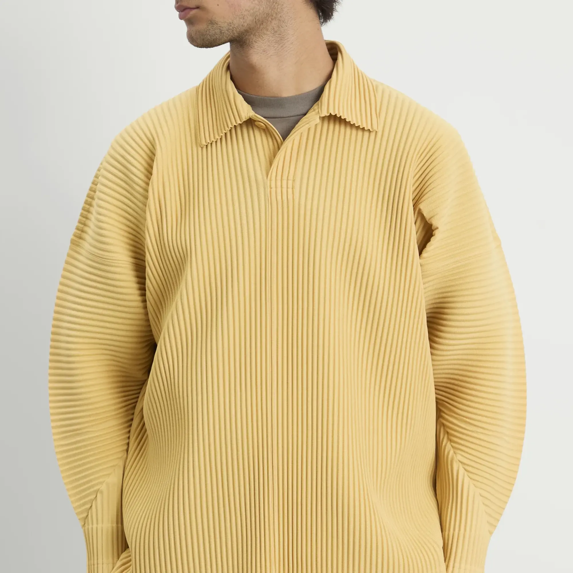 Homme Plissé Long Sleeve Polo Dendrite Beige