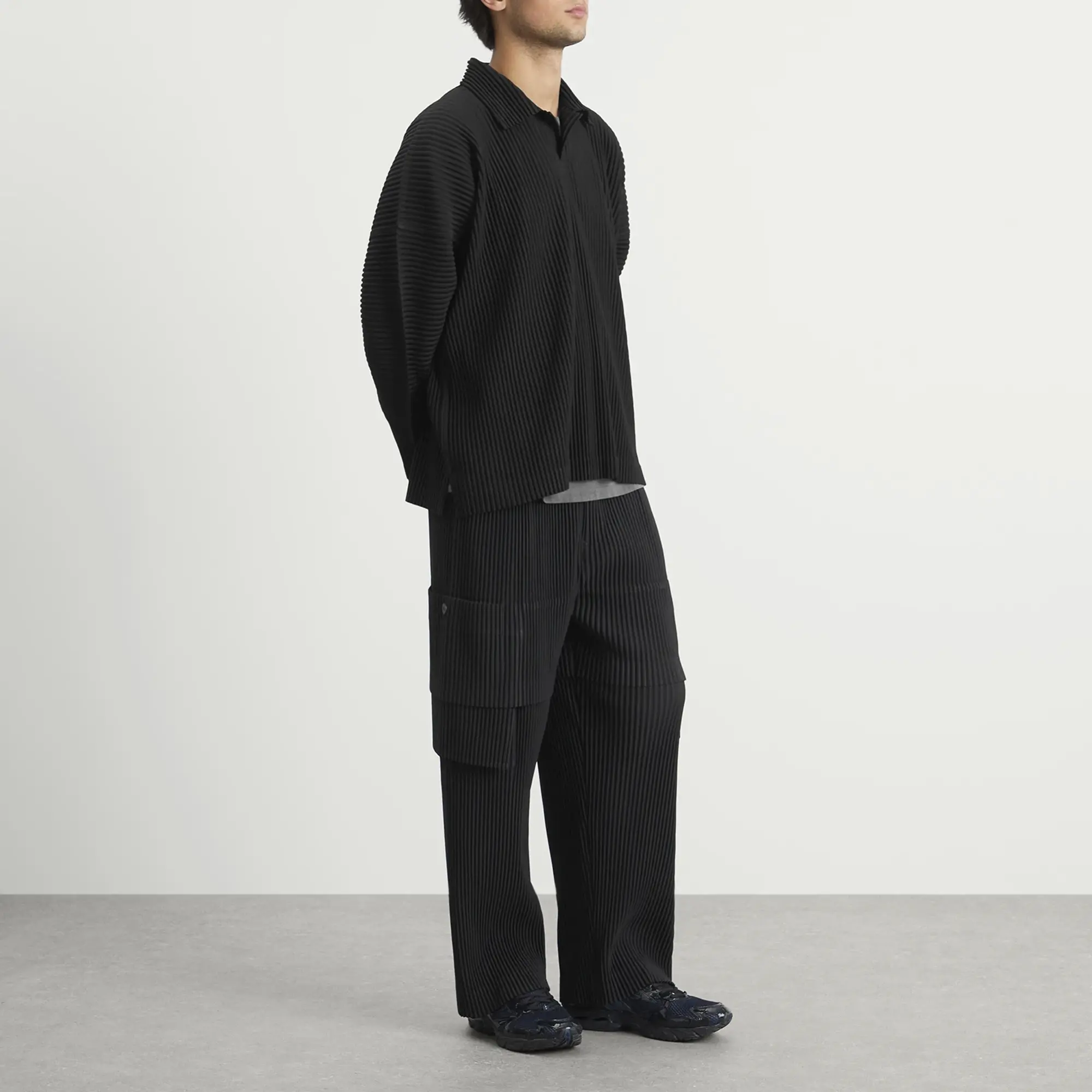 Homme Plissé Long Sleeve Polo Black