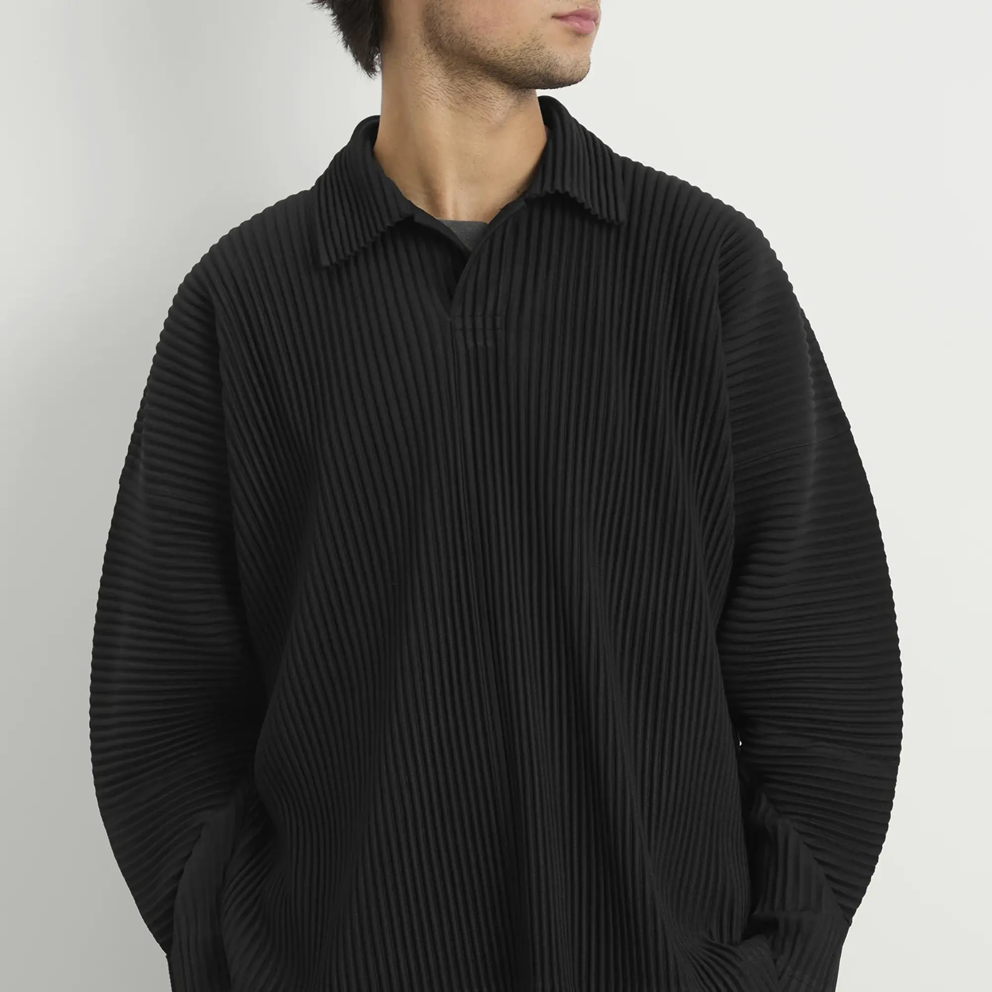Homme Plissé Long Sleeve Polo Black