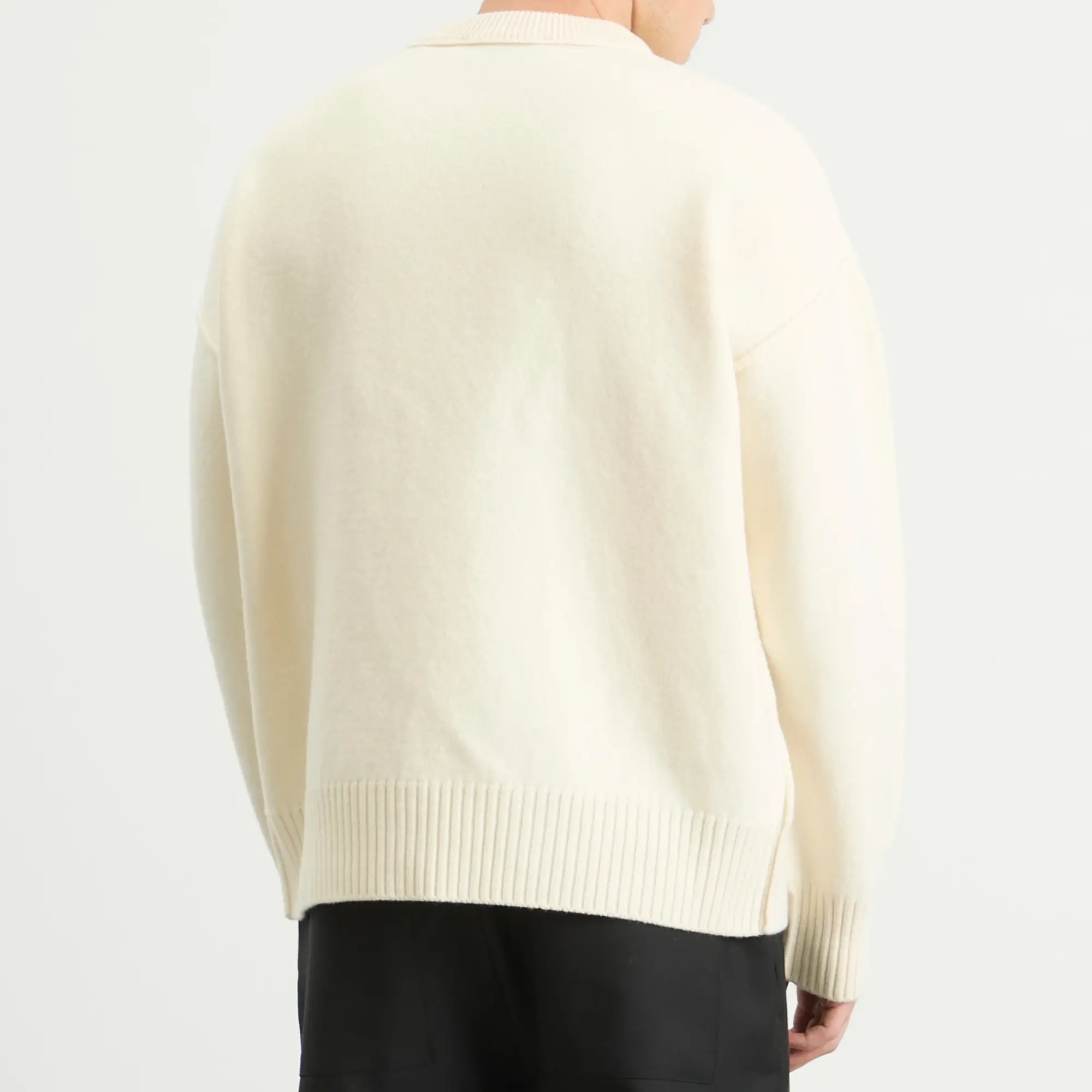 AMI Paris Men's Felted Merino Wool Knit ADC Crew Neck Jumper Ecru/Noir